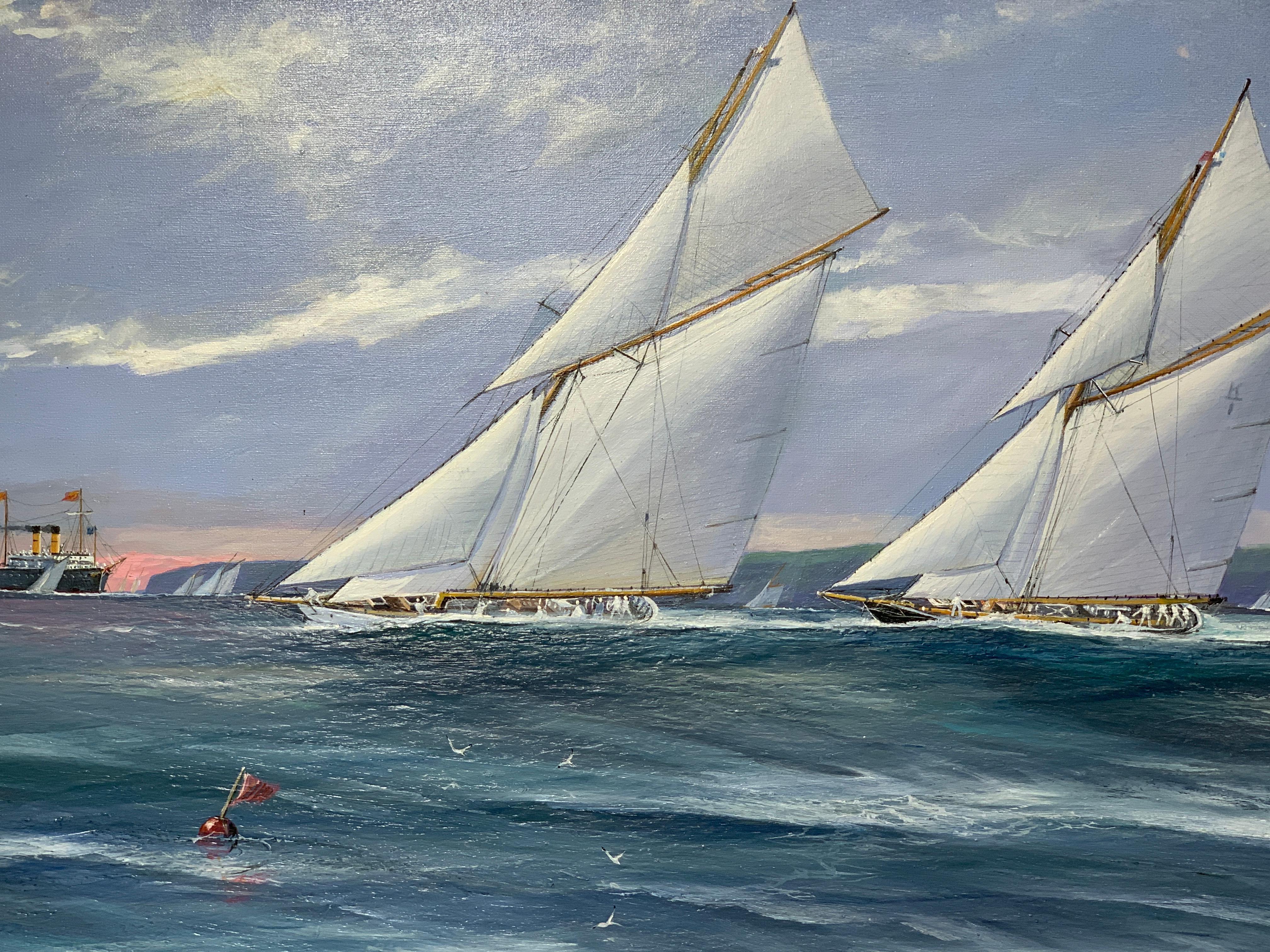 English Impressionist yacht race with HMY Britannia in English Channel - Painting by Michael Whitehand