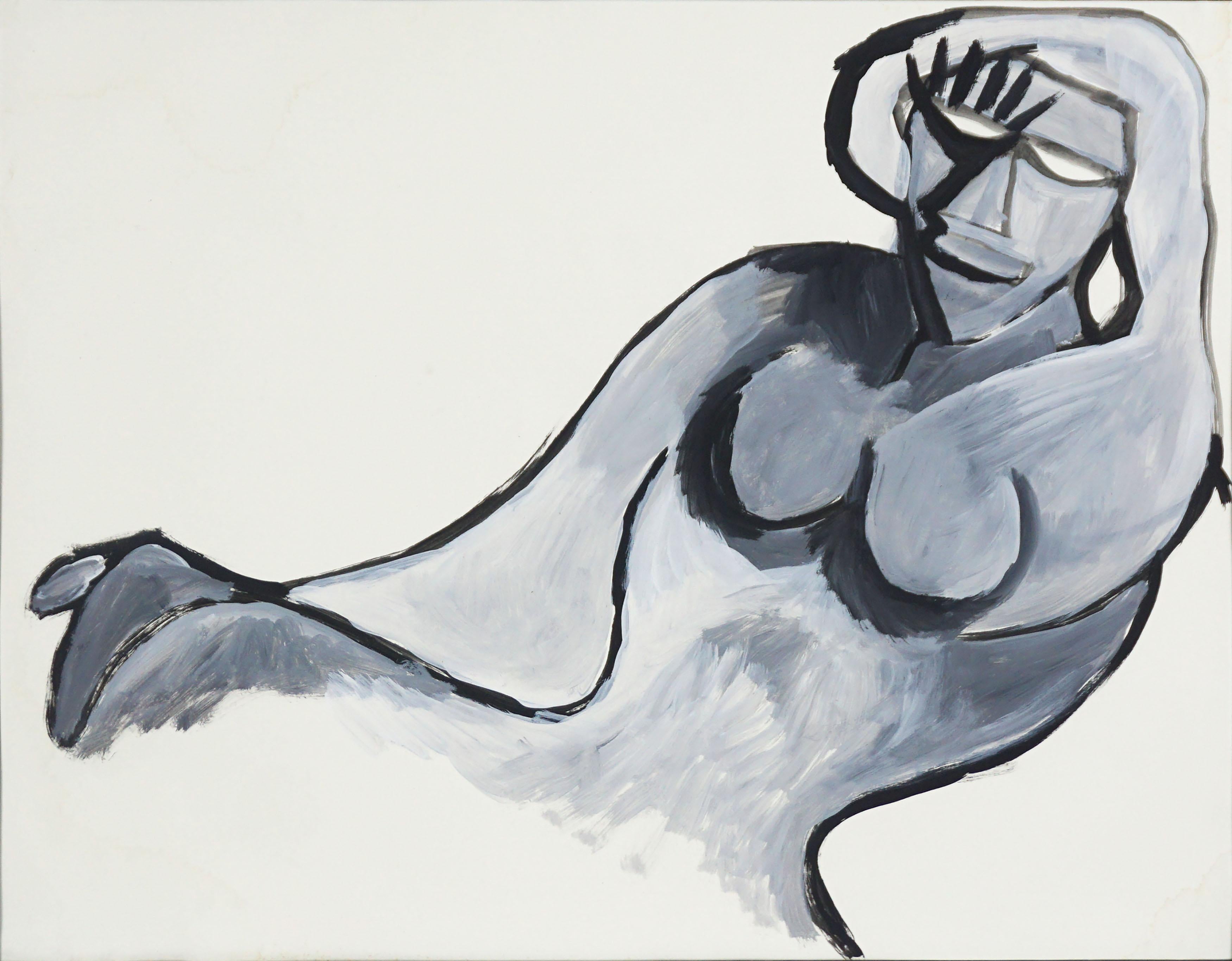 Abstract Expressionist Reclining Nude in Black and Grey - Painting by Michael William Eggleston