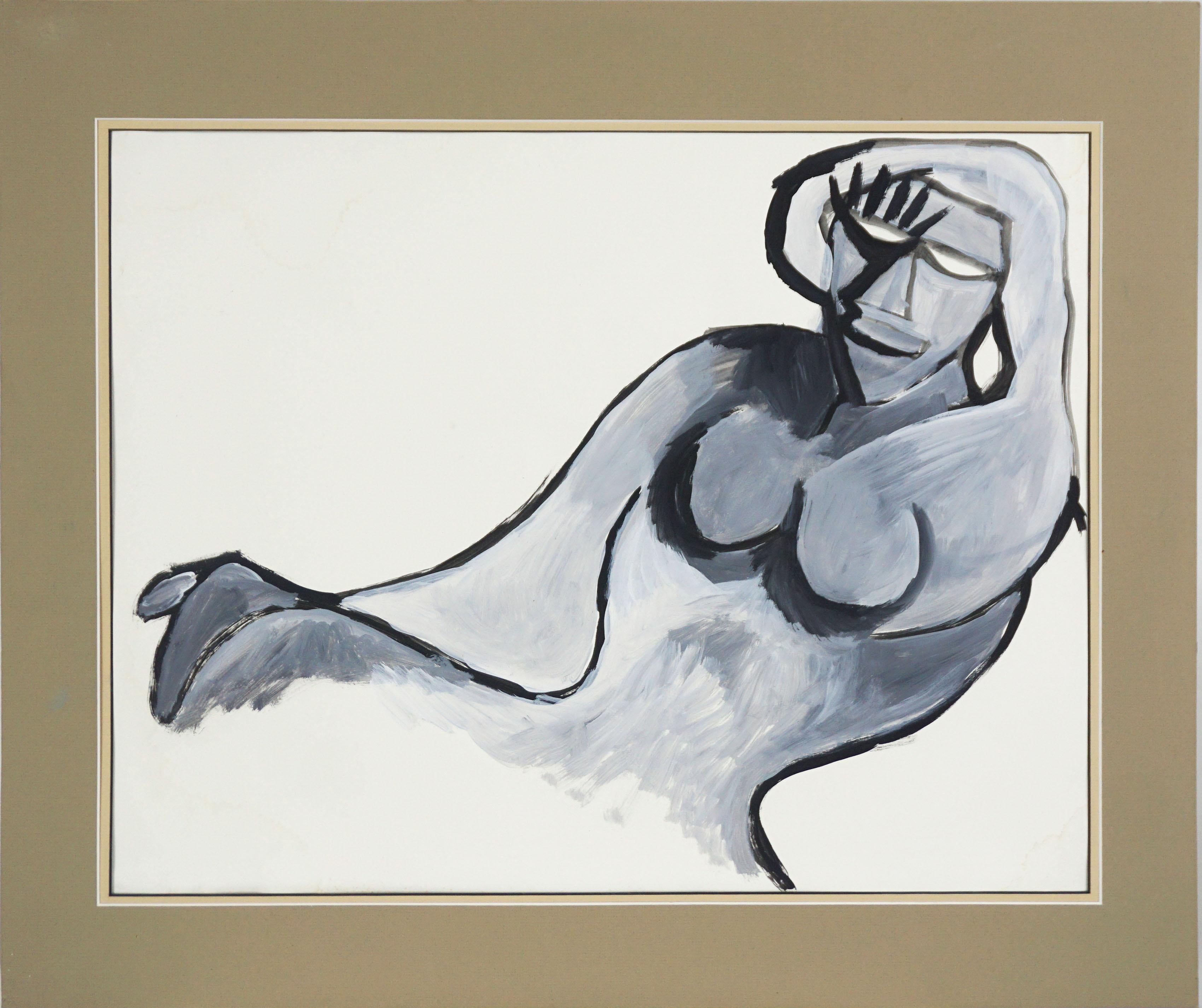 Michael William Eggleston Nude Painting – Rechteckiger Akt des abstrakten Expressionismus in Schwarz und Grau