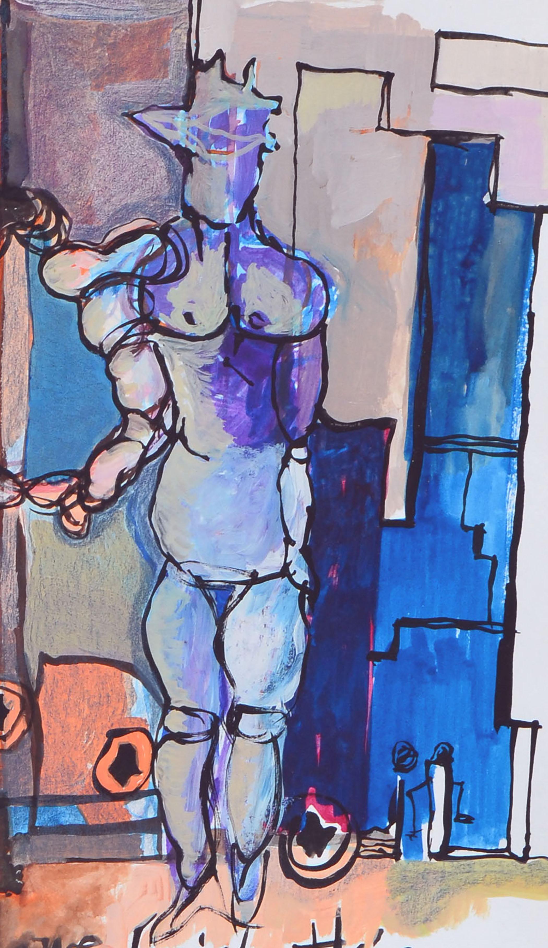 A provocative figurative oil painting on paper of a couple with a question asking, 