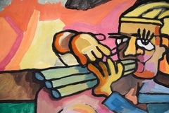 Blonde Triple Flute Player - Abstract Expressionist Oil Painting