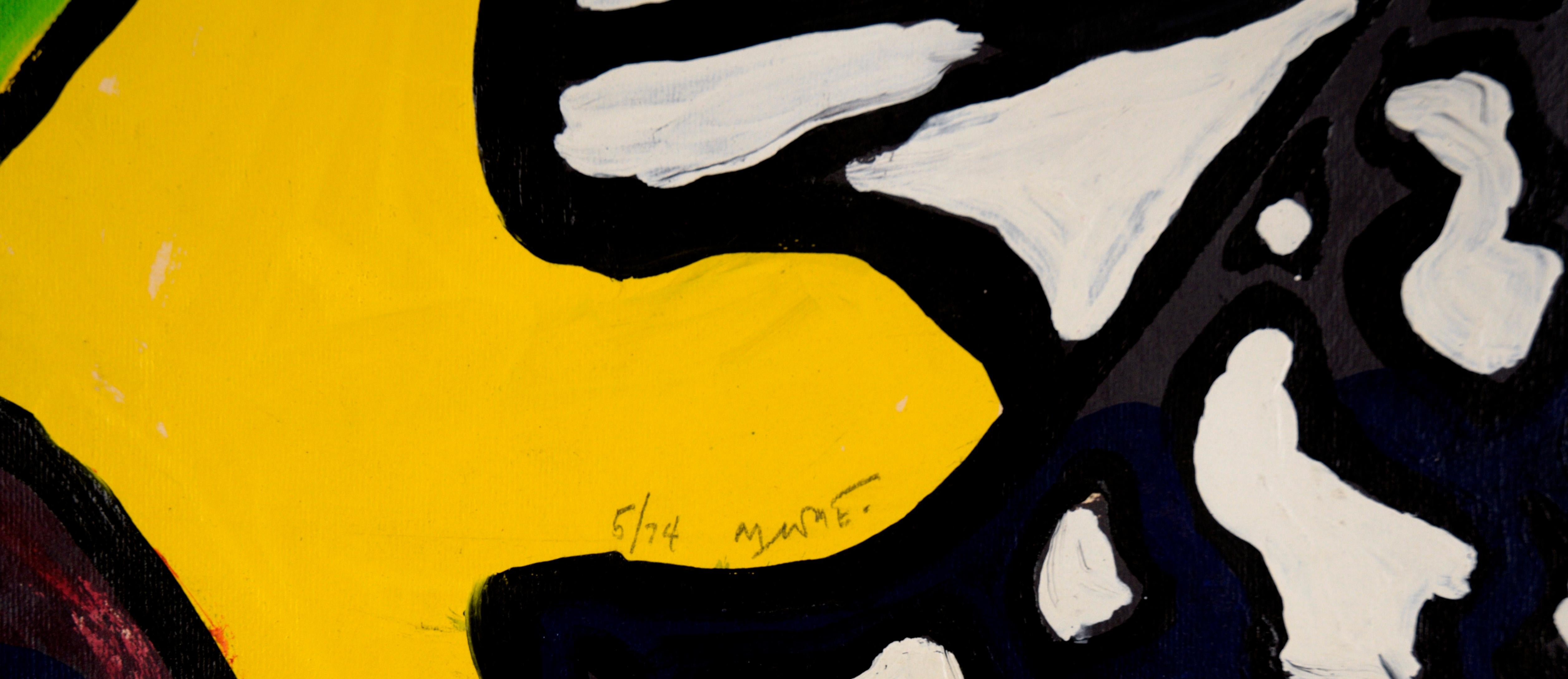 Buntes abstraktes Gemälde in Acryl auf Papier (1974) im Angebot 5