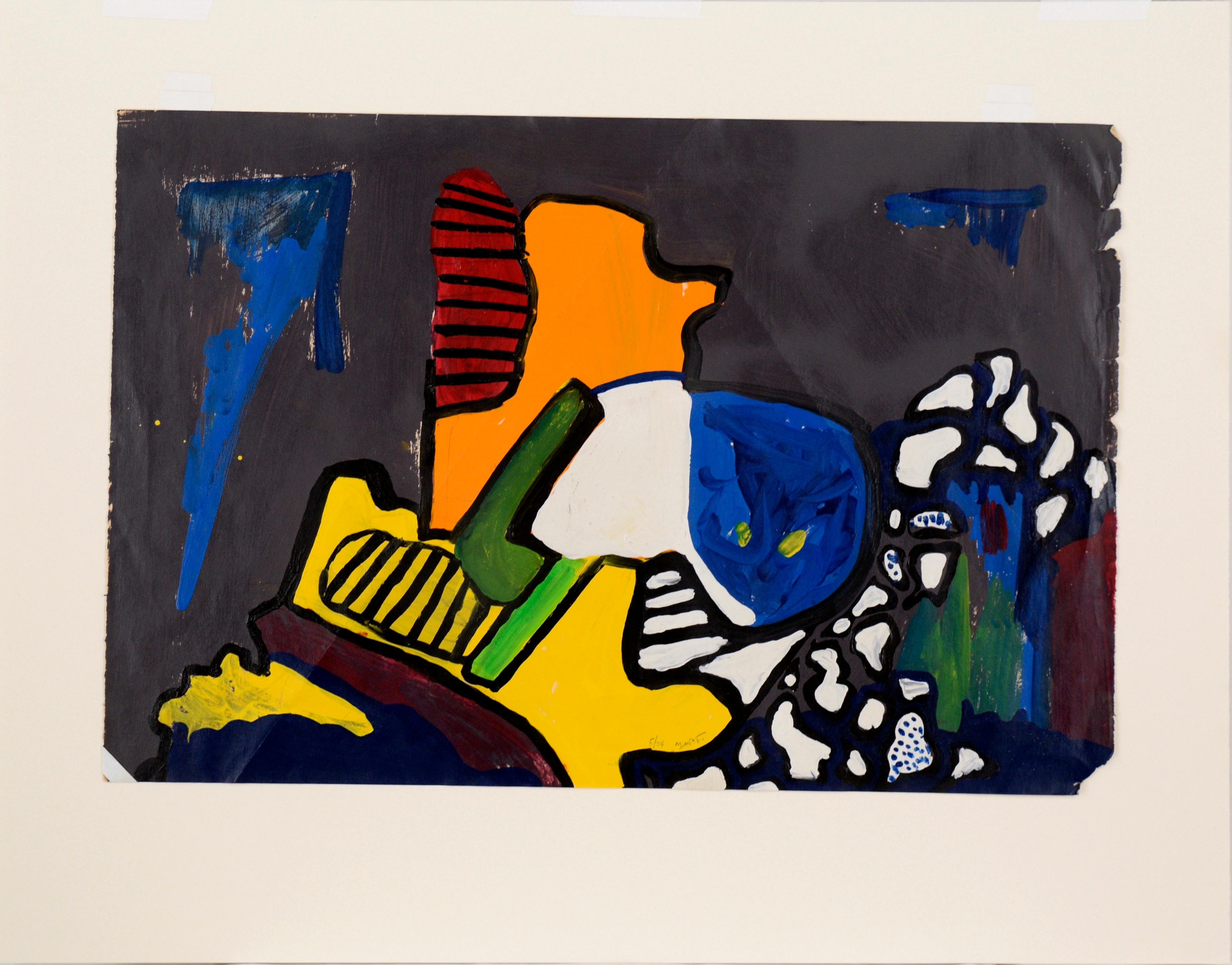 Buntes abstraktes Gemälde in Acryl auf Papier (1974) im Angebot 6