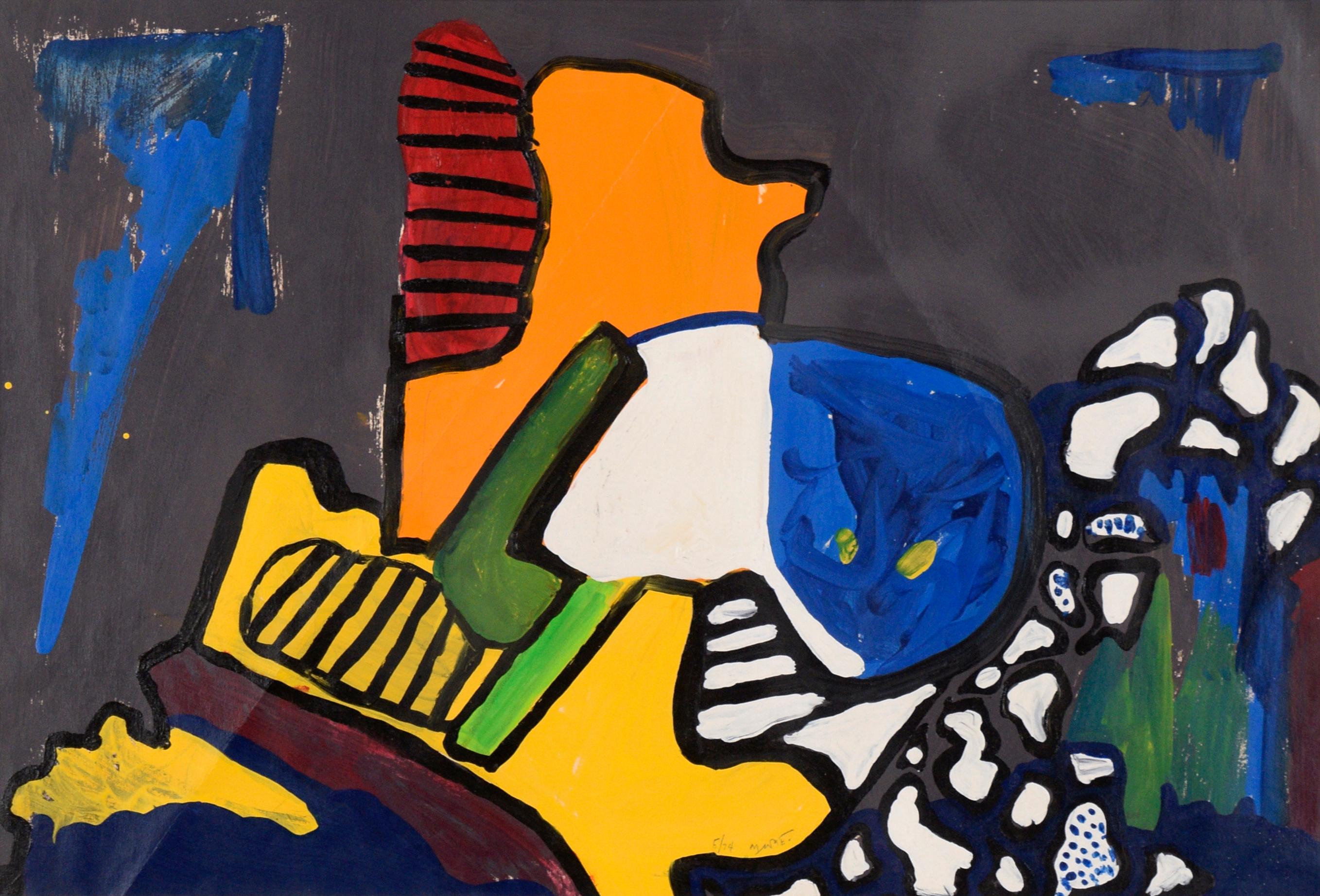 Buntes abstraktes Gemälde in Acryl auf Papier (1974) – Painting von Michael William Eggleston