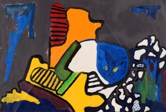 Abstrait coloré à l'acrylique sur papier (1974)
