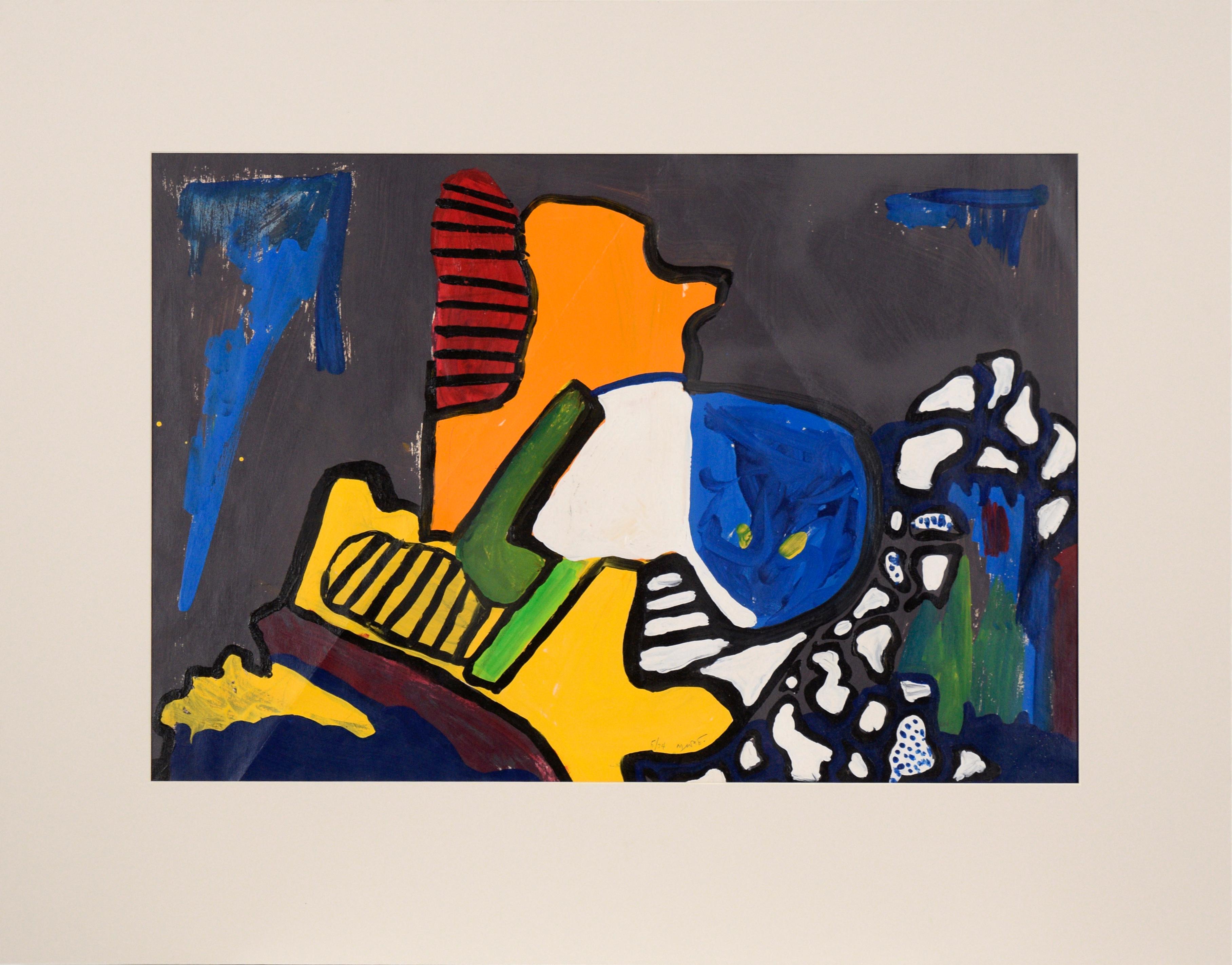Michael William Eggleston Abstract Painting – Buntes abstraktes Gemälde in Acryl auf Papier (1974)