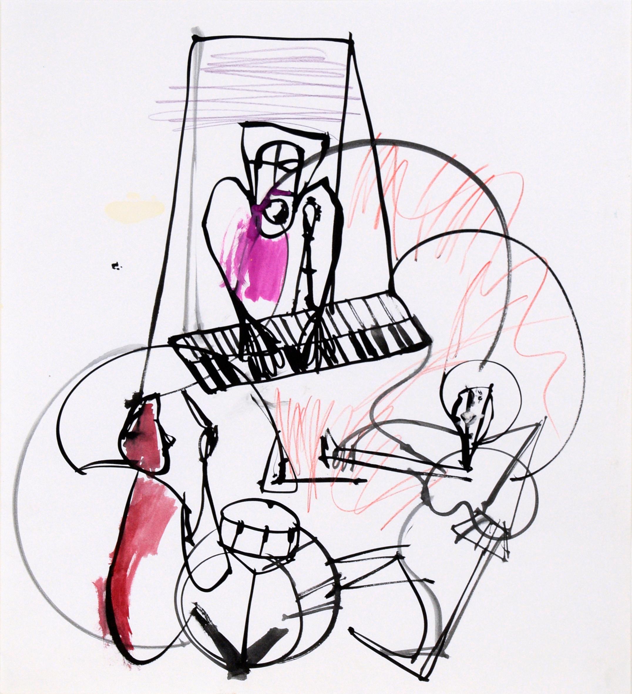 Jazz Trio - Abstract Expressionist Composition in Ink and Watercolor on Paper - Painting by Michael William Eggleston