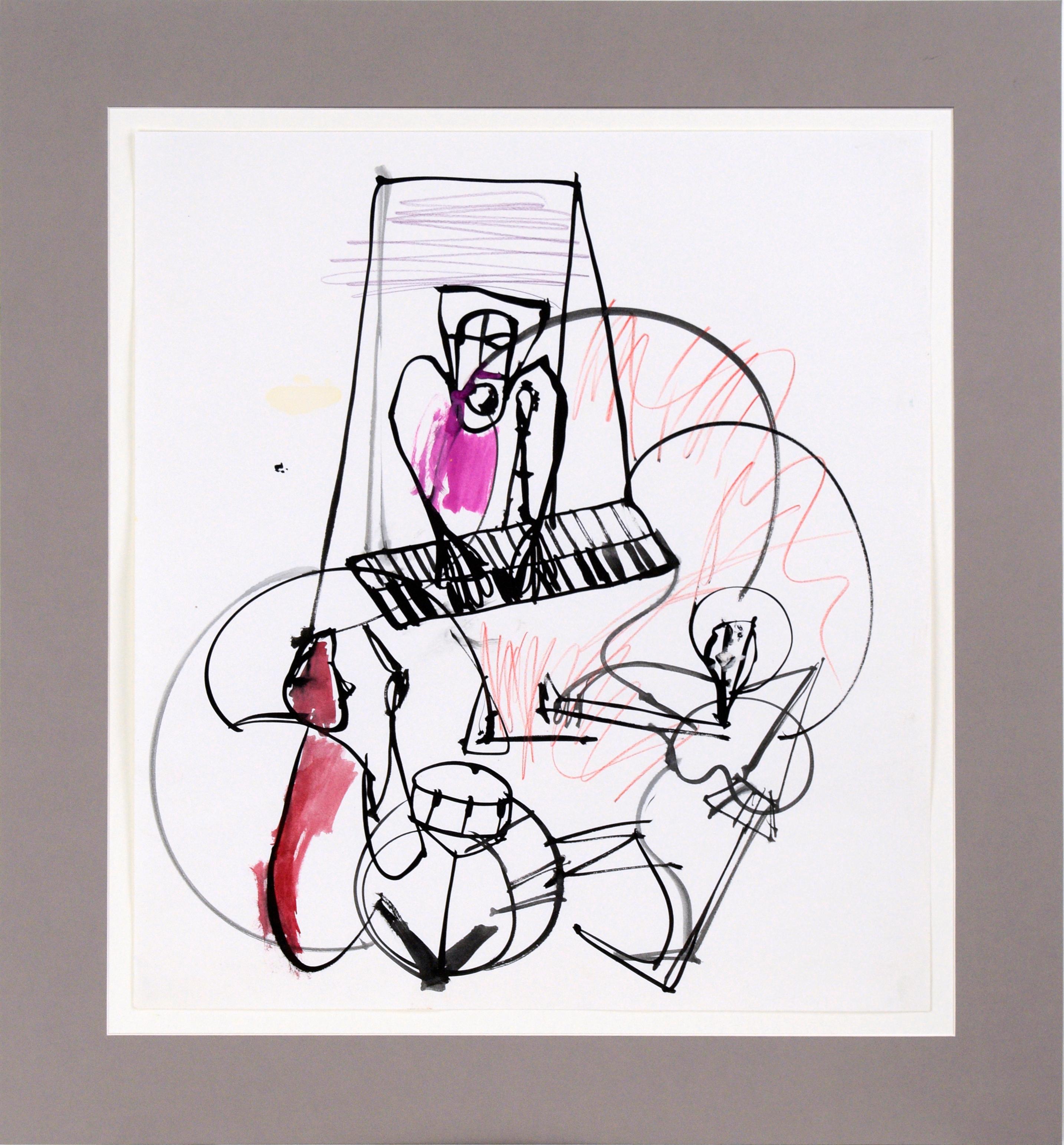 Jazz Trio - Abstrakte expressionistische Komposition aus Tinte und Aquarell auf Papier
