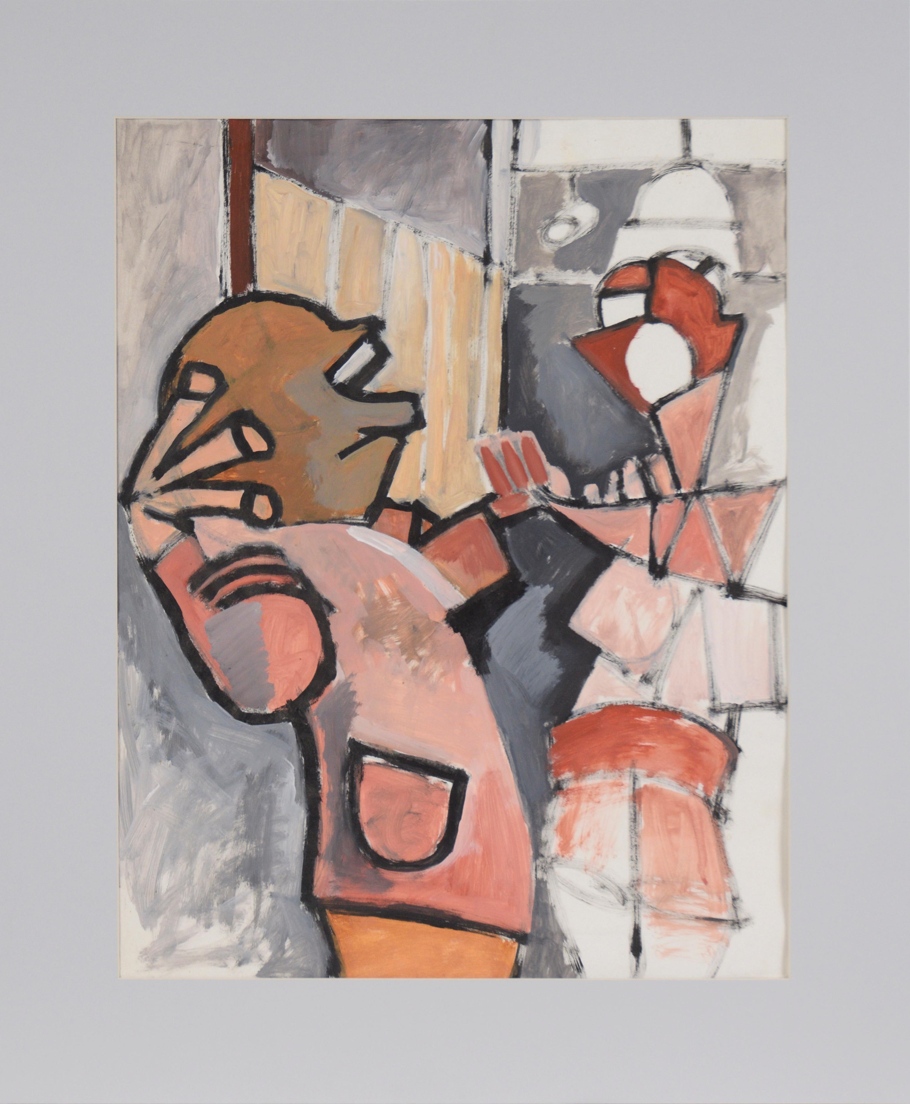 Michael William Eggleston Abstract Painting – Montag Graue – Original figuratives Ölgemälde auf Papier