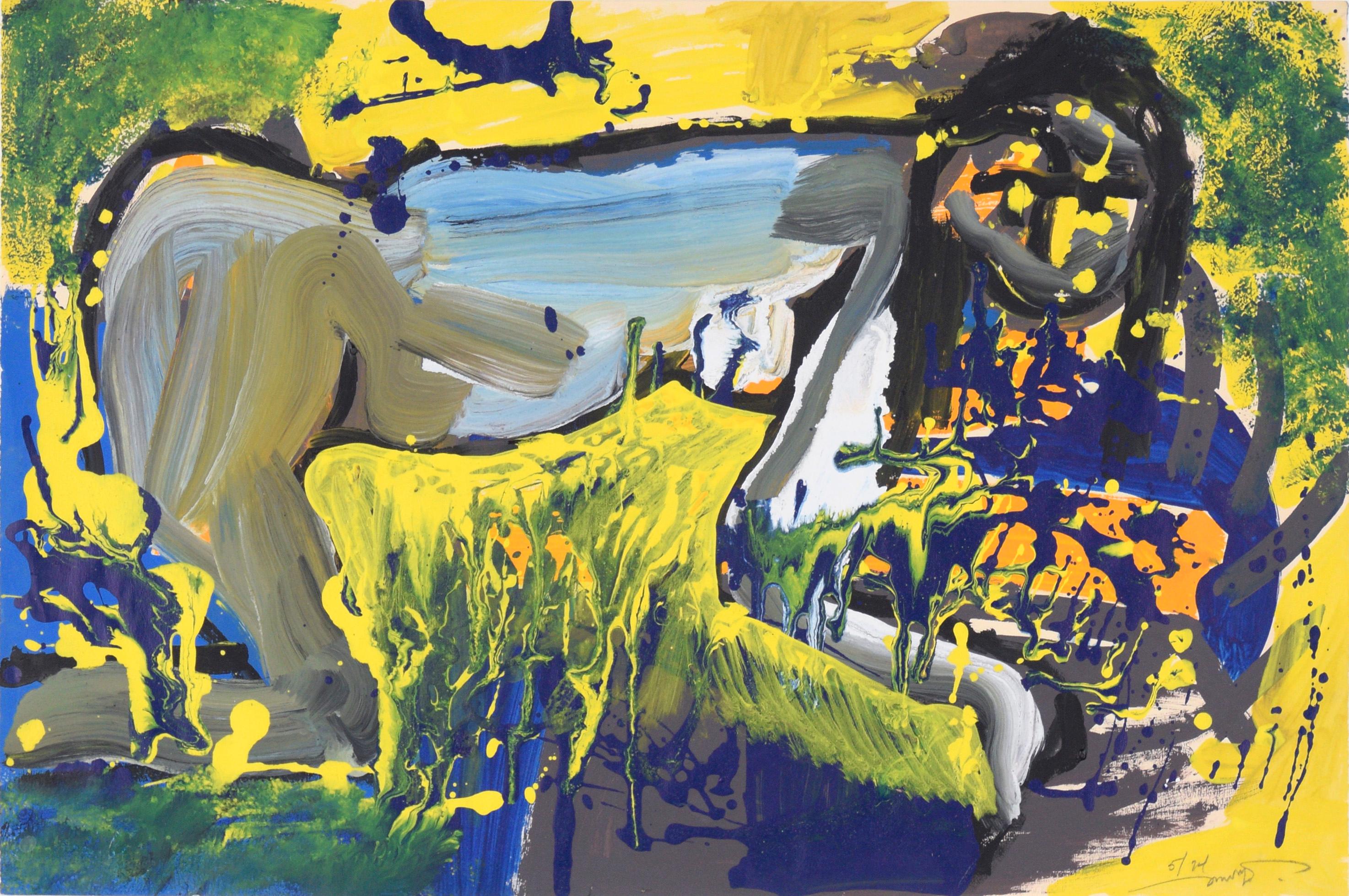 Akt im Garten Abstraktes Expressionistisches Original-Acrylgemälde auf Papier – Painting von Michael William Eggleston
