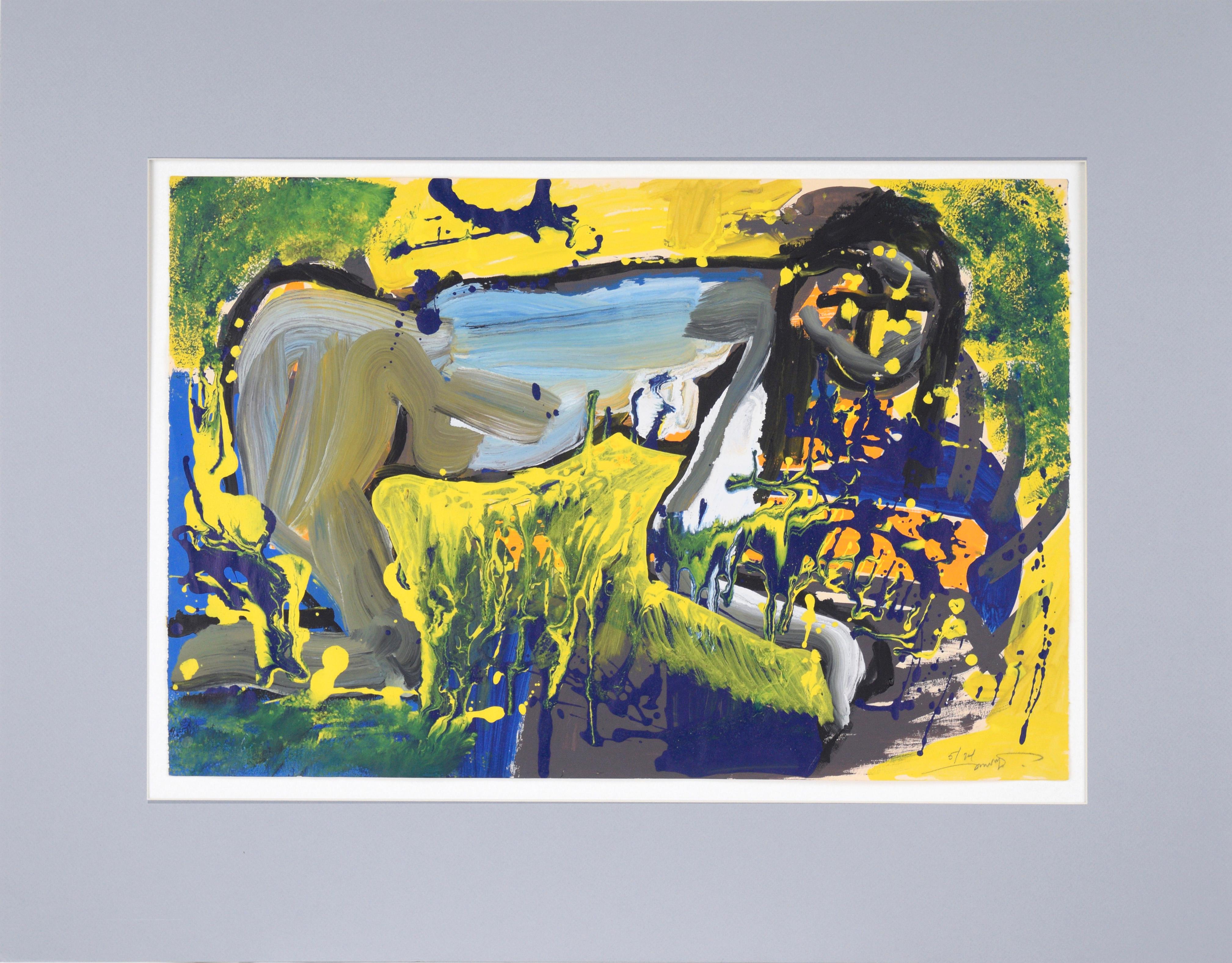 Akt im Garten Abstraktes Expressionistisches Original-Acrylgemälde auf Papier