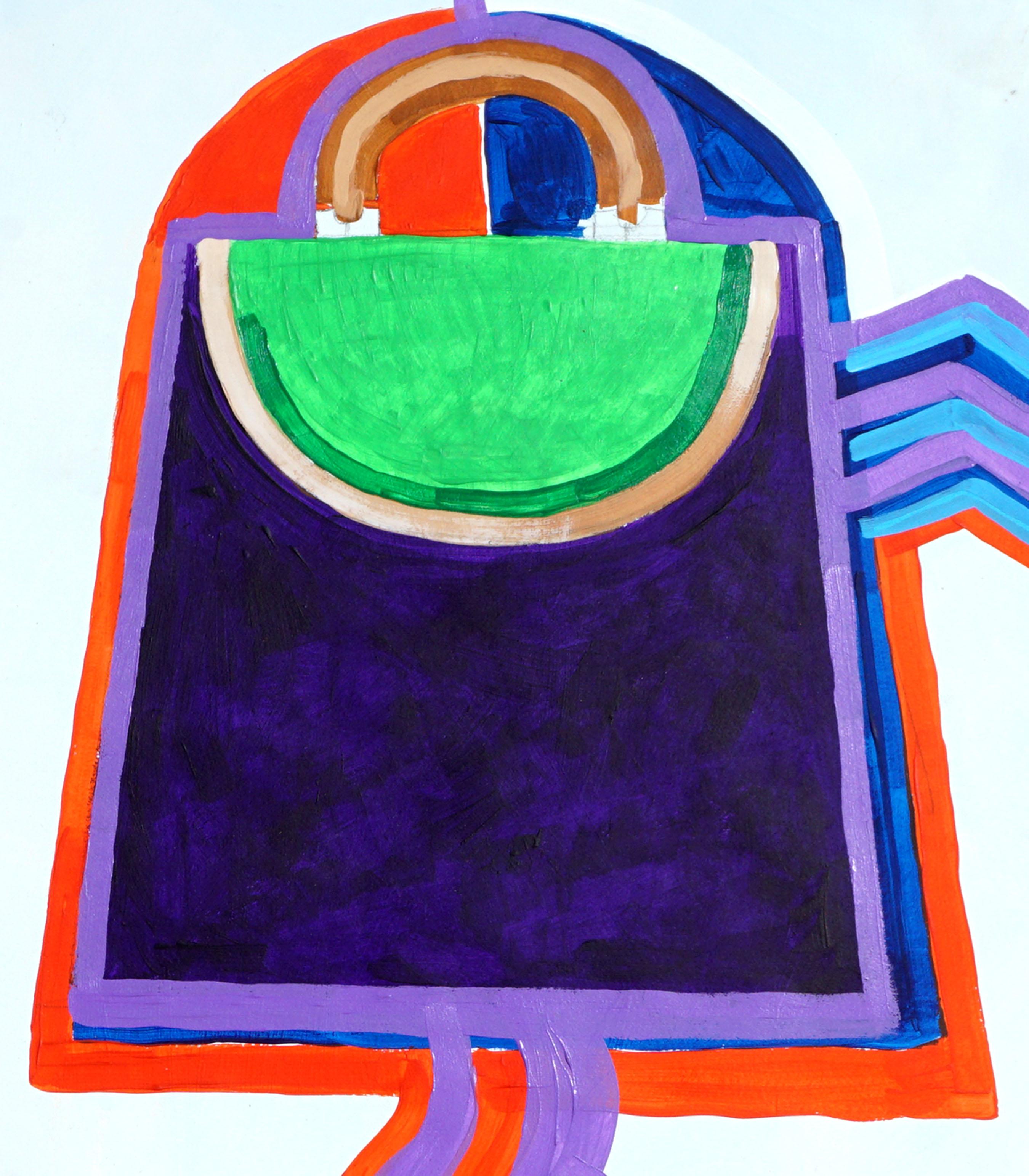 Borsa di moda espressionista astratta viola e verde Still-Life - Still-Life Painting Grigio di Michael William Eggleston