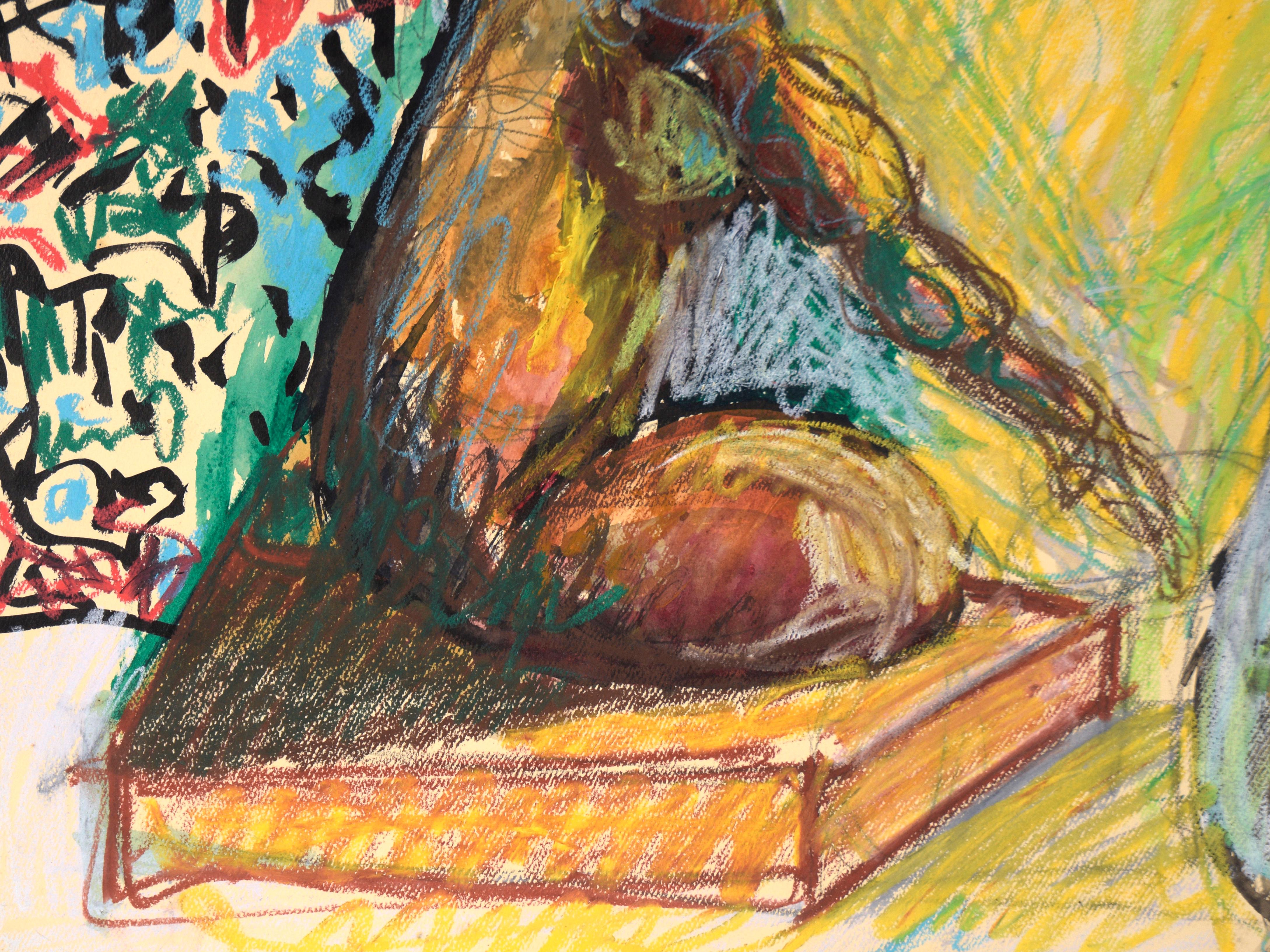 Buscando el consejo de Buda - Figurativo en pastel sobre papel en venta 1