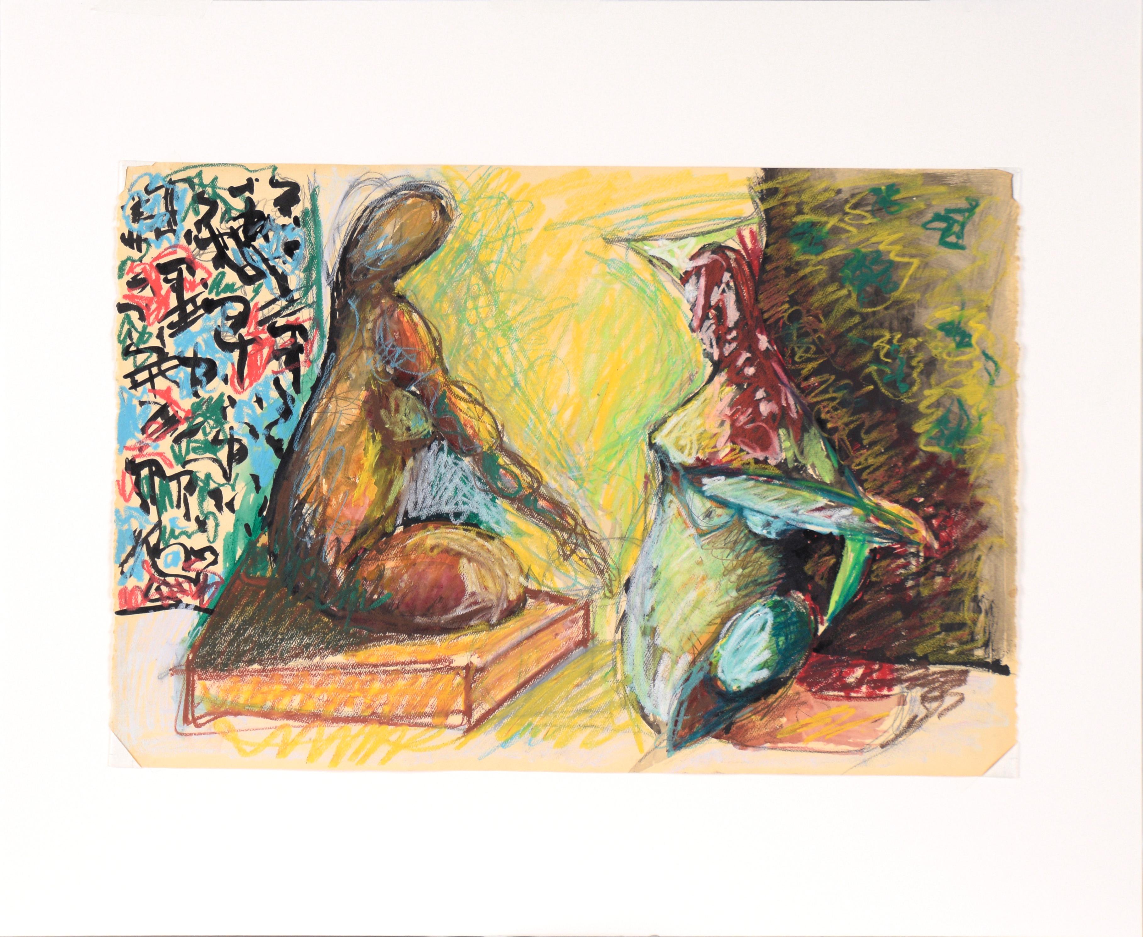 Buscando el consejo de Buda - Figurativo en pastel sobre papel en venta 2