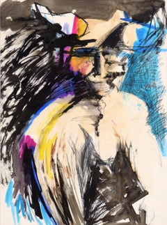 Spirit with Horns - Abstracted Figurative Composition in Acrylic on Paper