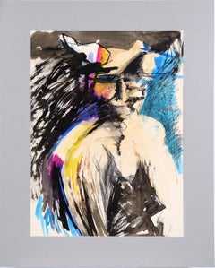 Spirit with Horns - Abstracted Figurative Composition in Acrylic on Paper