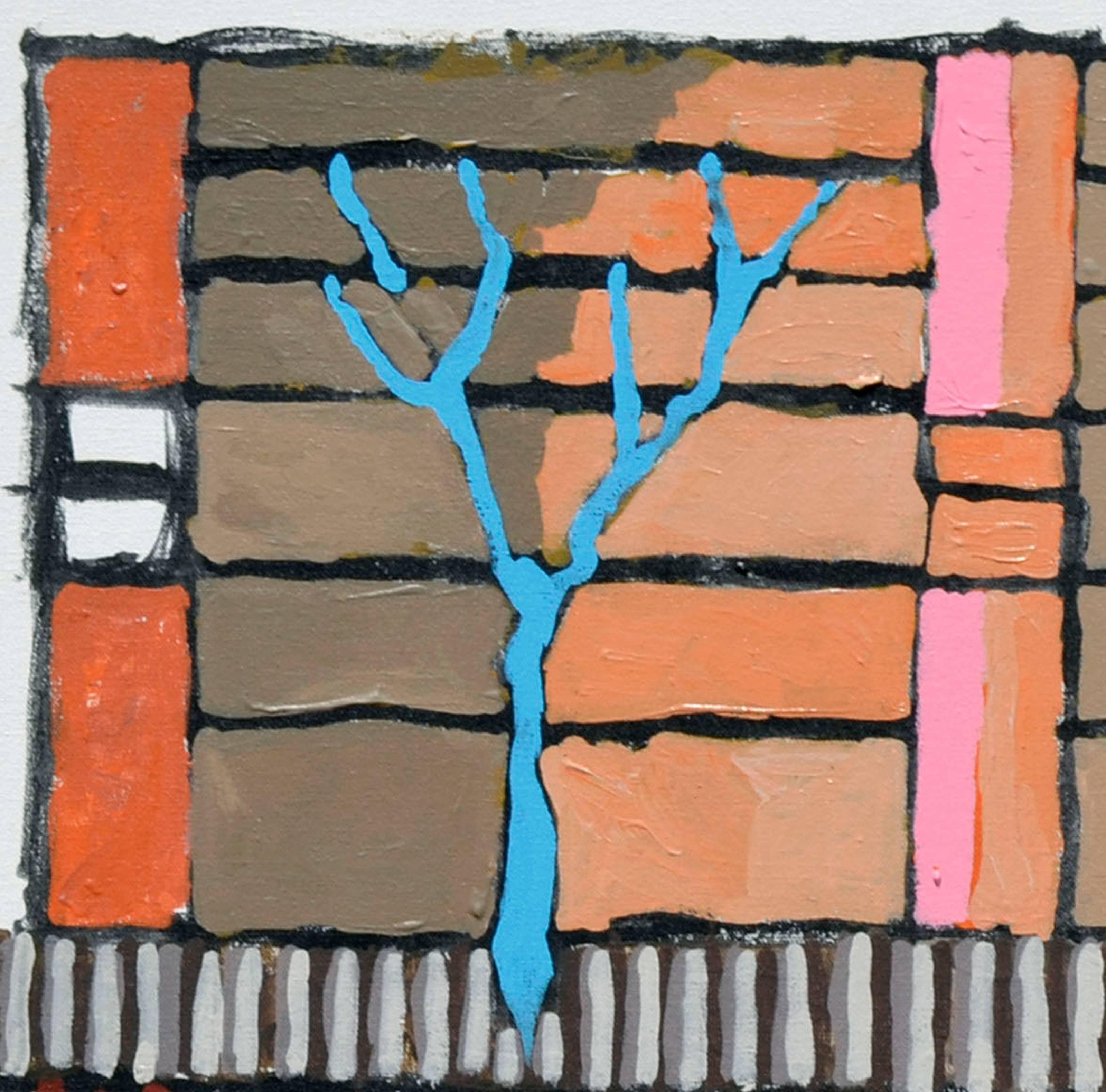 Tre alberi - Composizione astratta urbana in acrilico - Abstract Painting Marrone di Michael William Eggleston