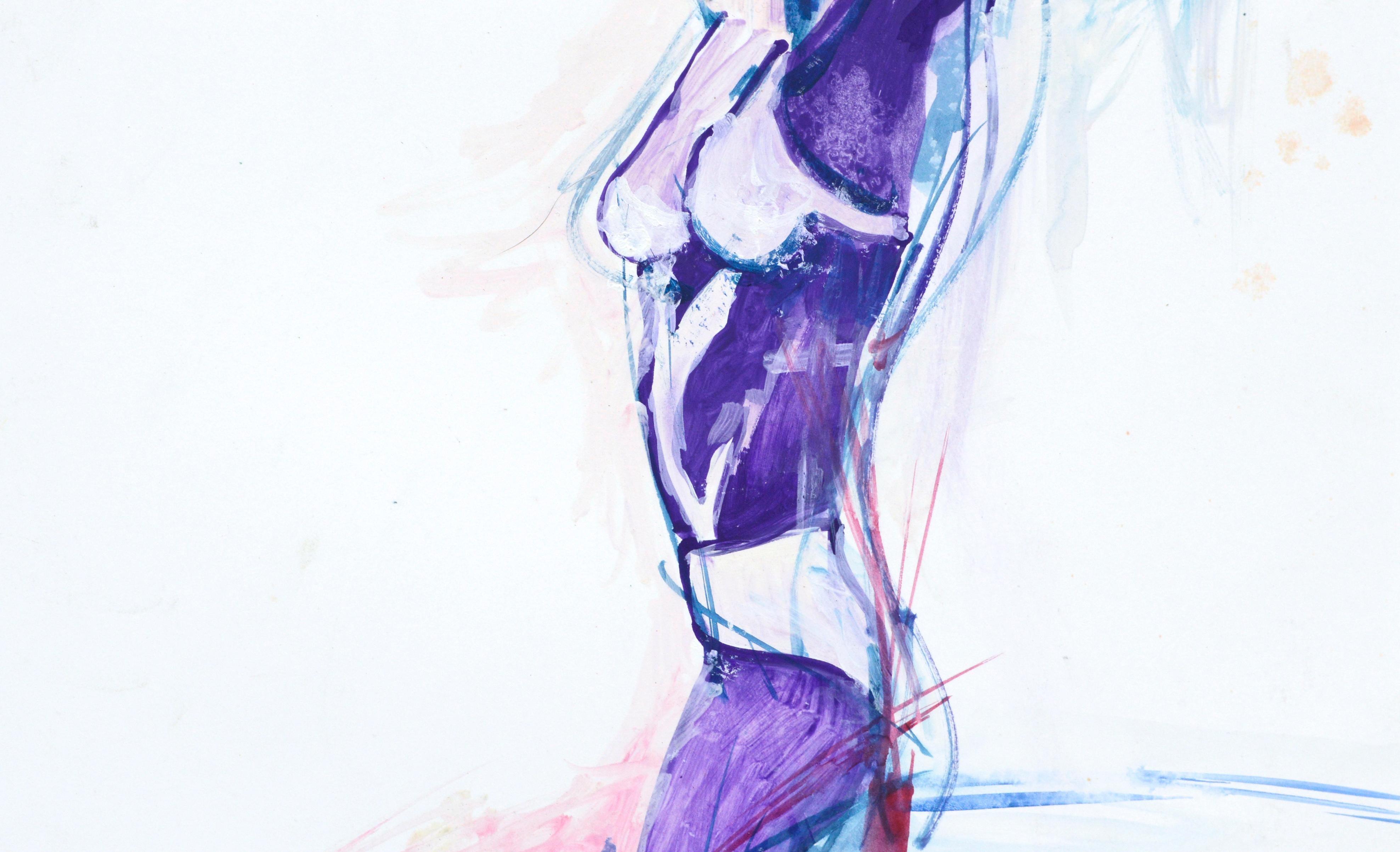 Abstracted Female Figure in Purple  - Blue Figurative Painting by Michael William Eggleston