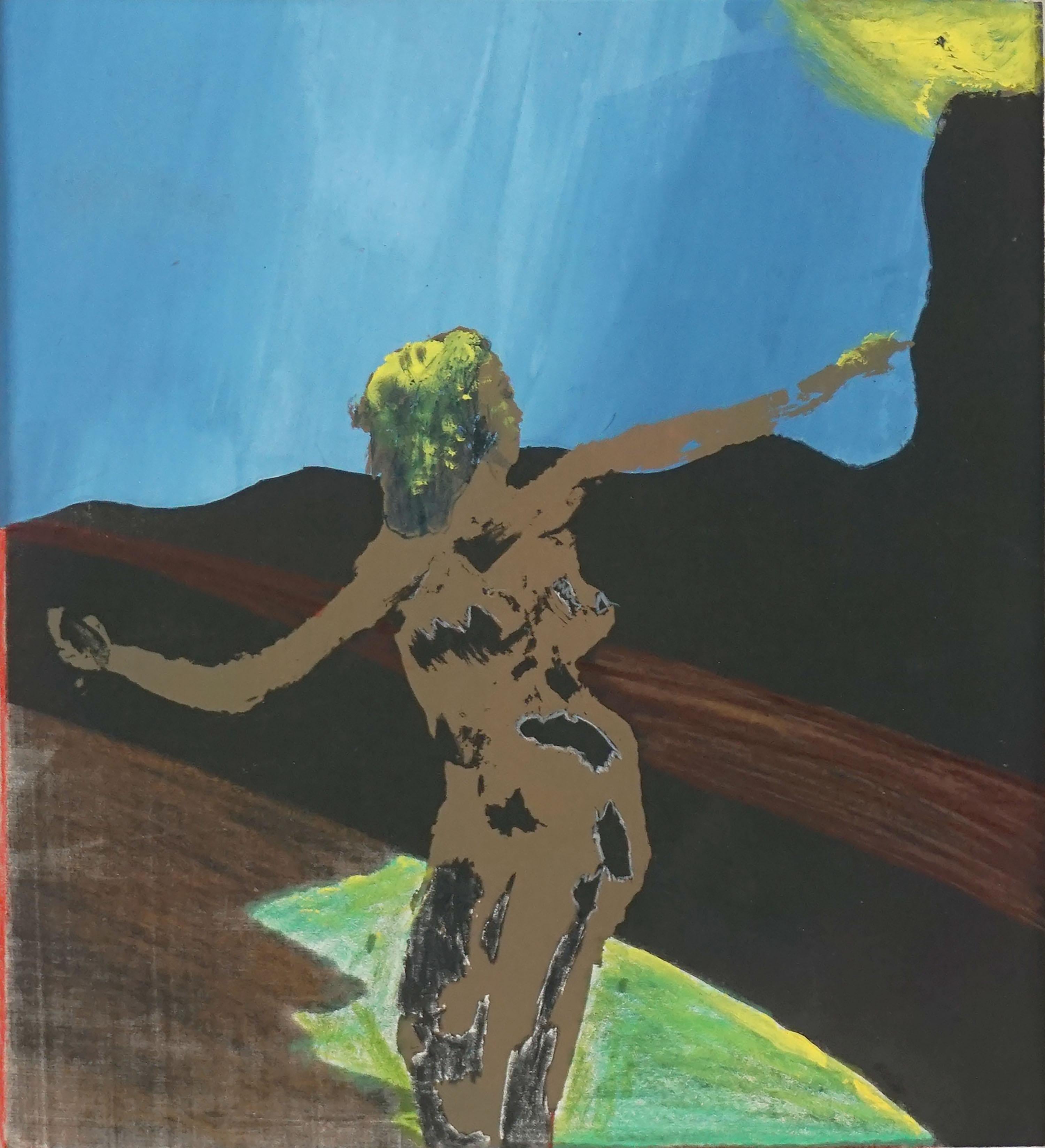 Abstract Expressionist Female Figurative Woodprint -- The Journey - Print by Michael William Eggleston