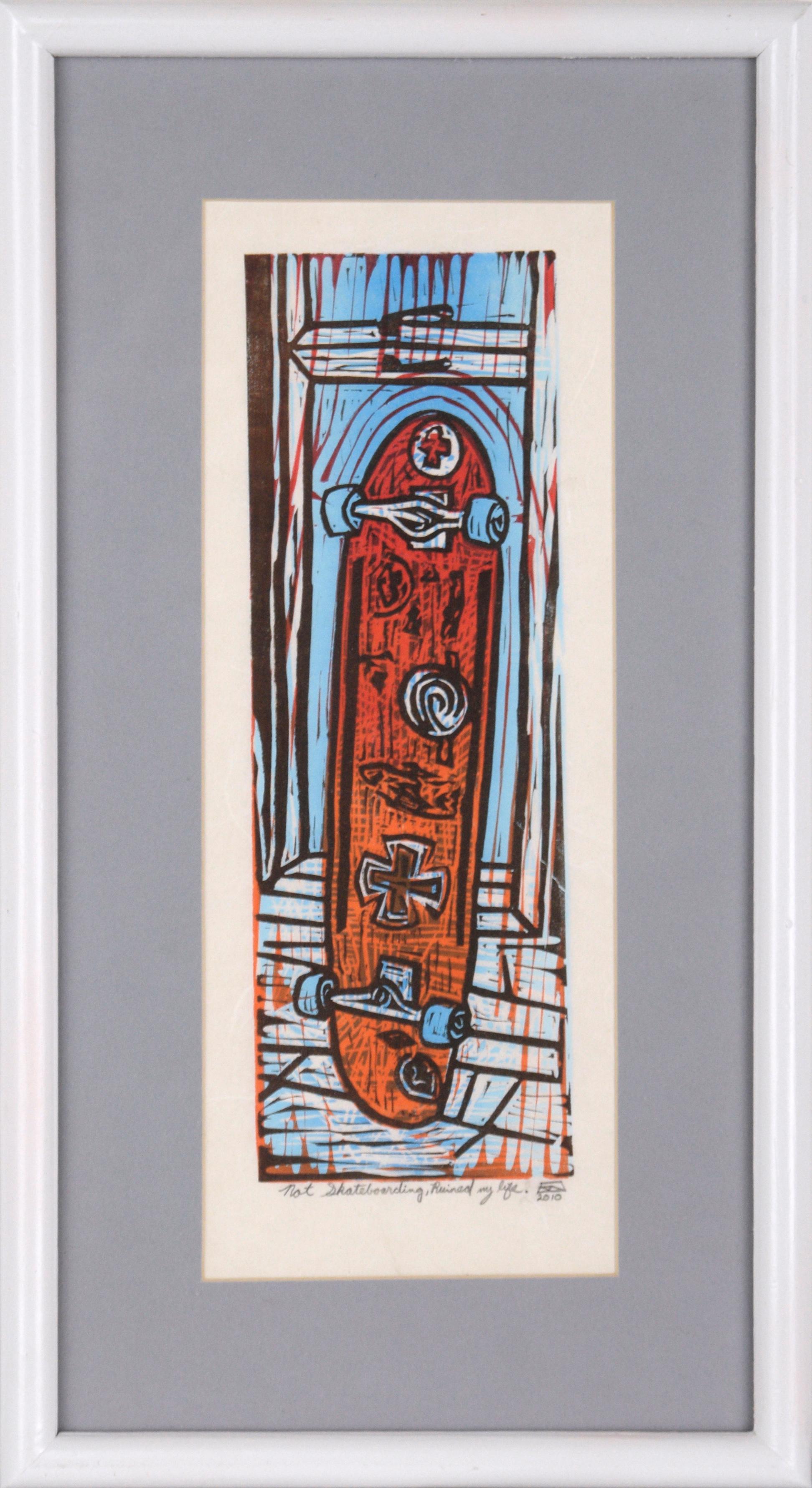 Michael William Eggleston Interior Print - "Not Skateboarding, Ruined My Life" Multi Layer Woodblock