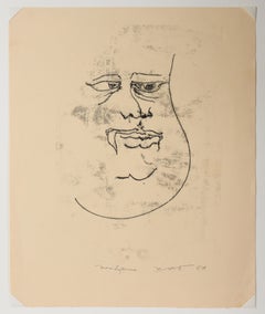 Visage - 1974 Original Monoprint Lithograph on Paper