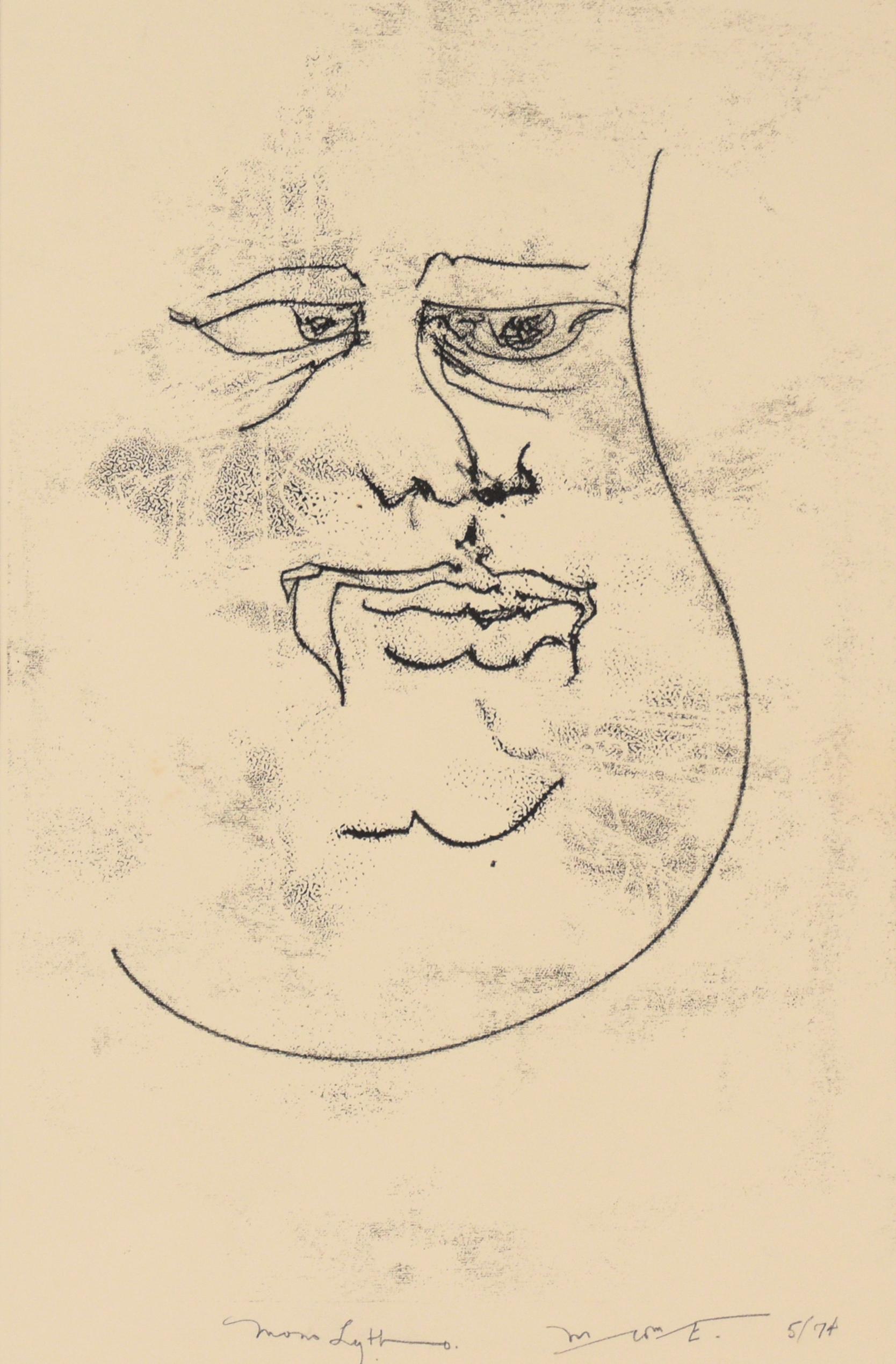 Visage - 1974 Original-Lithographie auf Papier

Original-Lithografie von 1974, die ein abstrahiertes Männergesicht von Michael William Eggleston (Amerikaner, 20. Jahrhundert) darstellt. Mit schwarzer Tinte wird das abstrahierte Gesicht eines Mannes