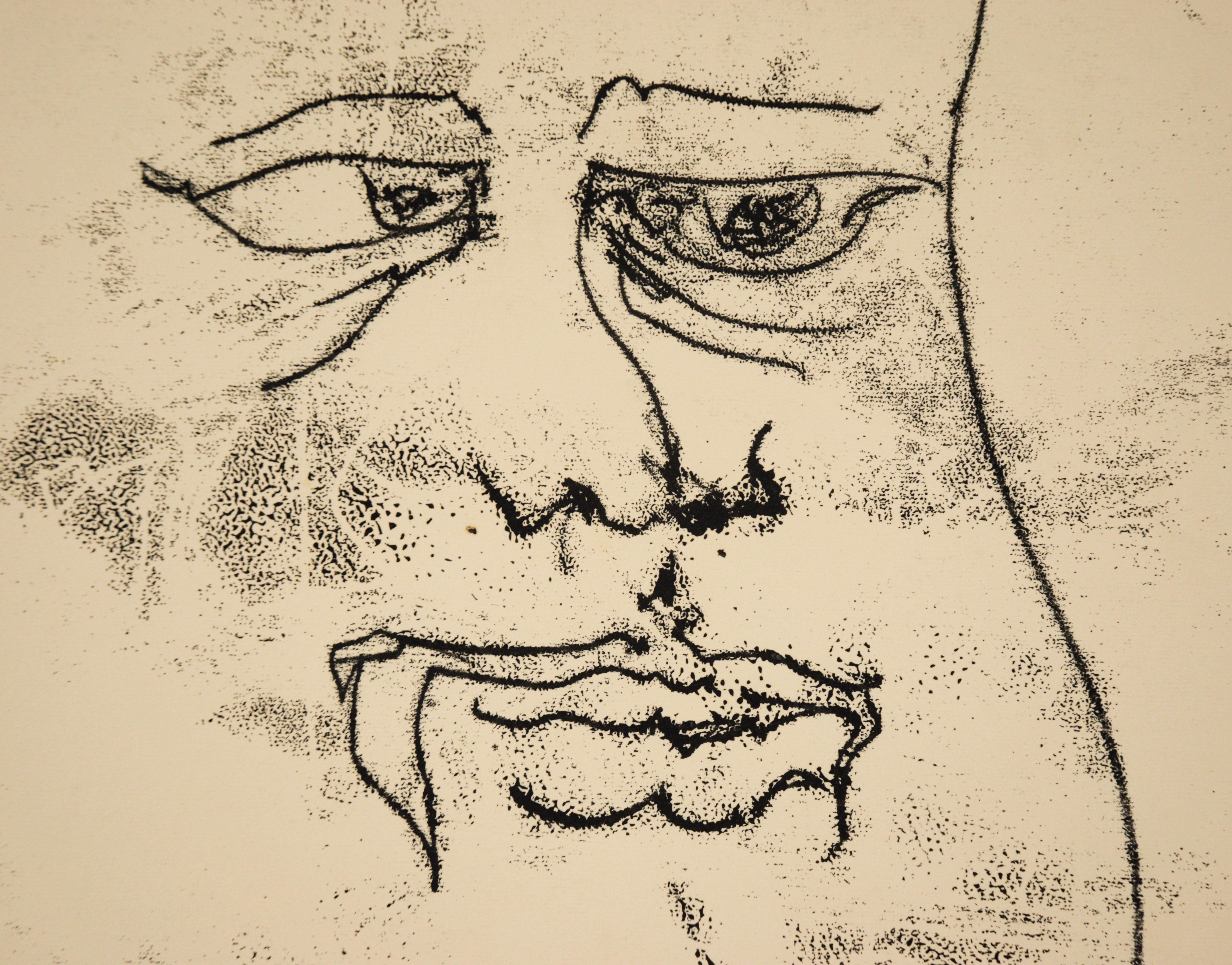 Visage - 1974 Original Monoprint Lithograph on Paper For Sale 1