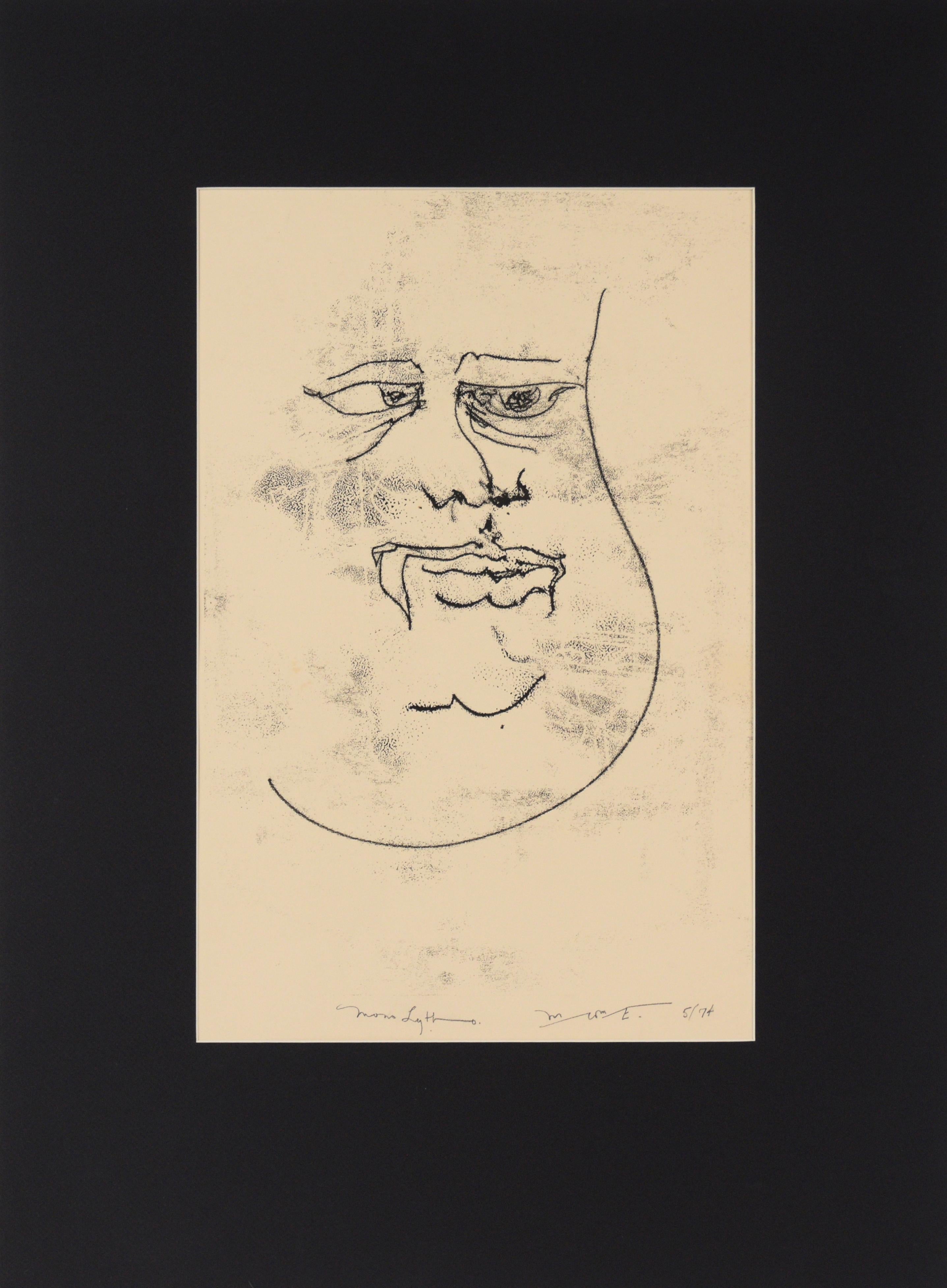 Visage - 1974 Original Monoprint Lithograph on Paper