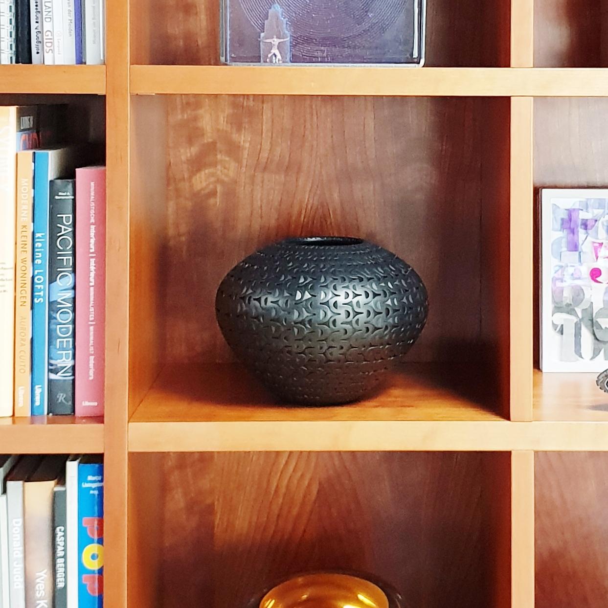 Black Buckle Vessel - contemporary modern abstract geometric ceramic vase vessel - Contemporary Art by Michael Wisner