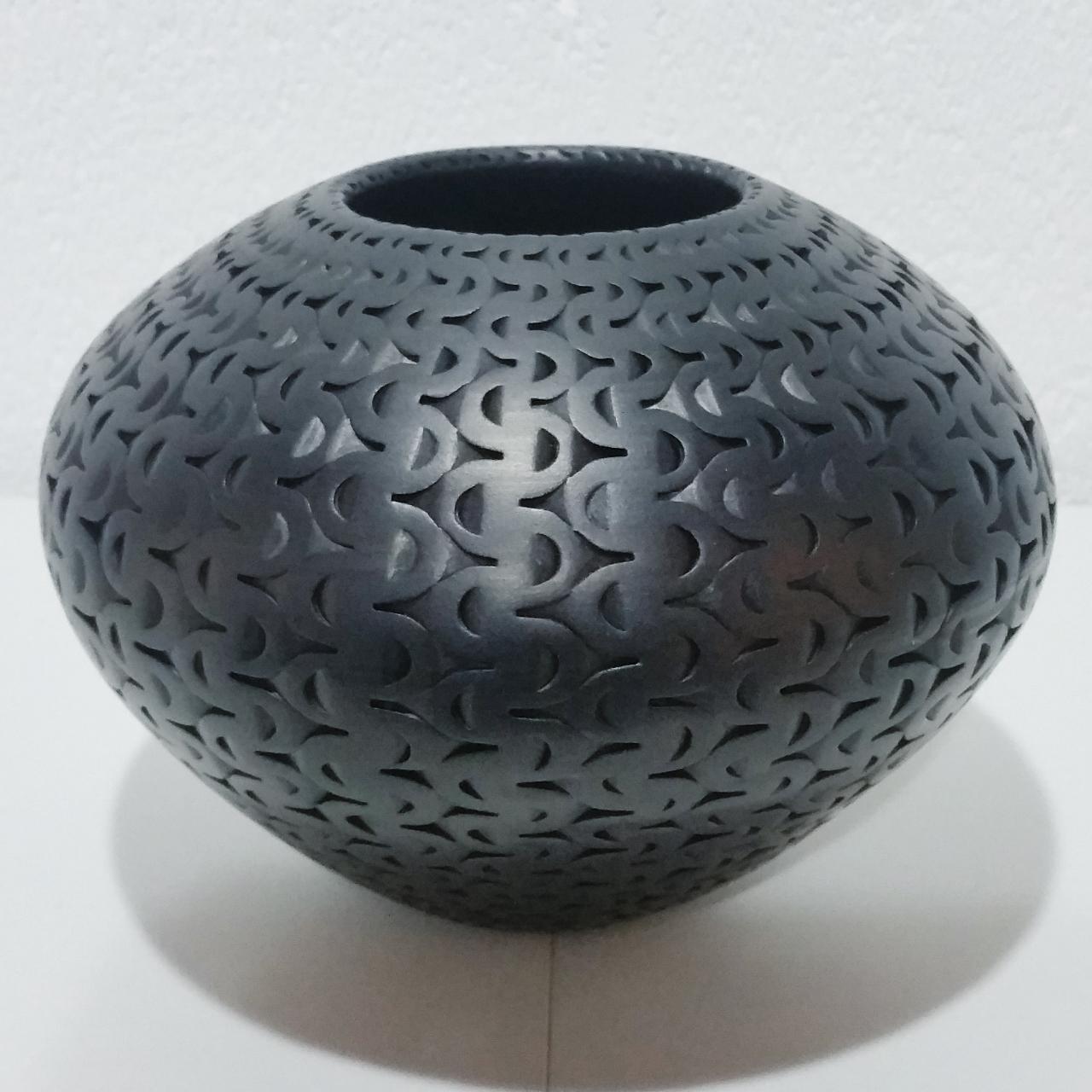 Black Buckle Vessel - contemporary modern abstract geometric ceramic vase vessel - Art by Michael Wisner