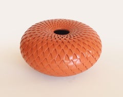 Red Imploded Artichoke (handmade, red, pottery, patterned)