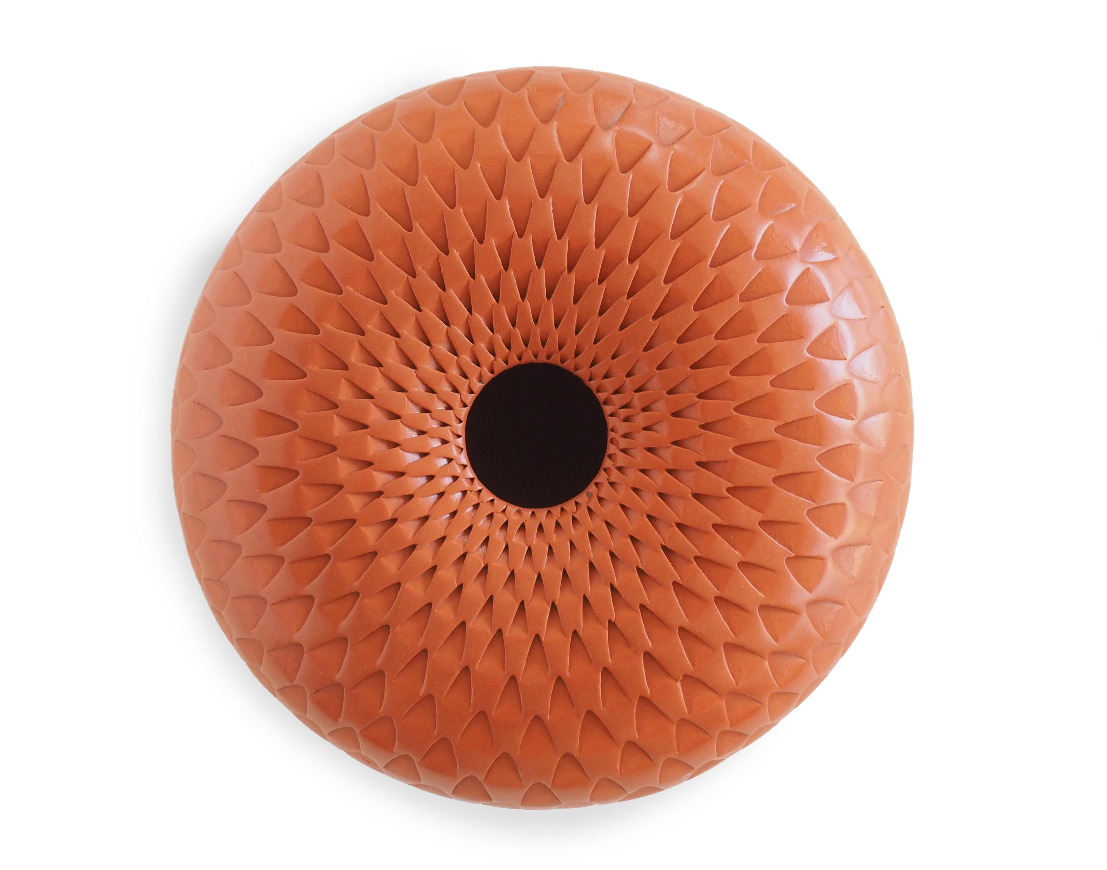 Red Imploded Artichoke (handmade, red, pottery, patterned) 1