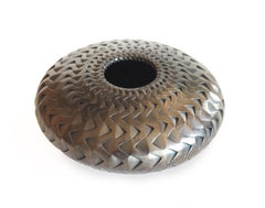 Small Metallic (handmade, metallic black, pottery, patterned)