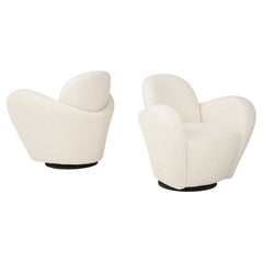 Michael Wolk para Directional Pareja de sillones giratorios en bouclé marfil Años 70