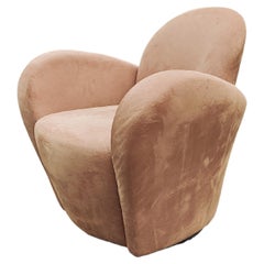 Michael Wolk for Interlude "Miami" Swivel Chair Brown Suede Space-Age Design