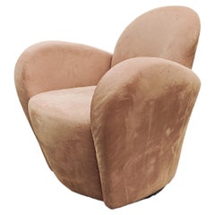 Vintage Michael Wolk for Interlude "Miami" Swivel Chair Brown Suede Space-Age Design