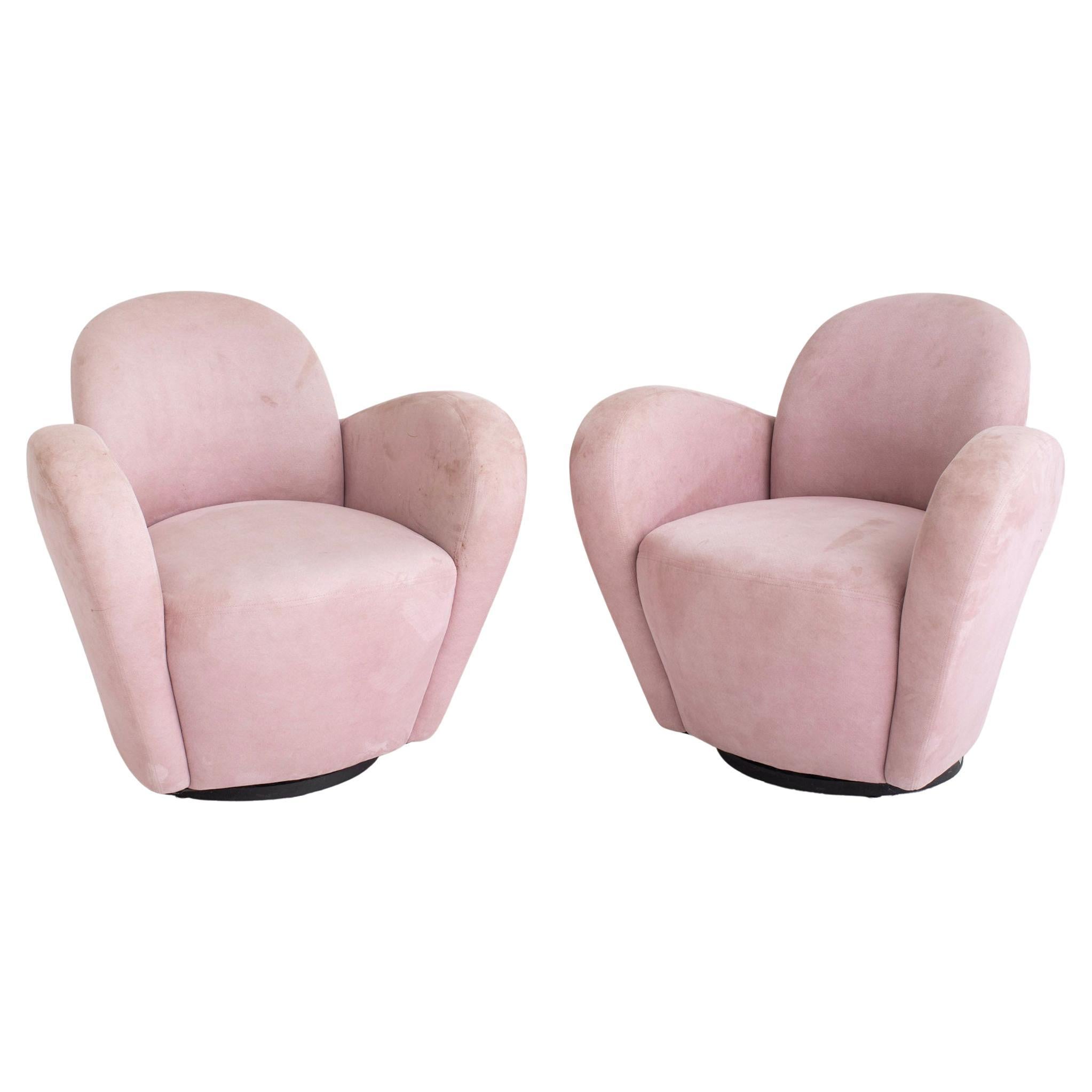 Michael Wolk "Miami" Chairs in Pink Ultra-Suede, a Pair