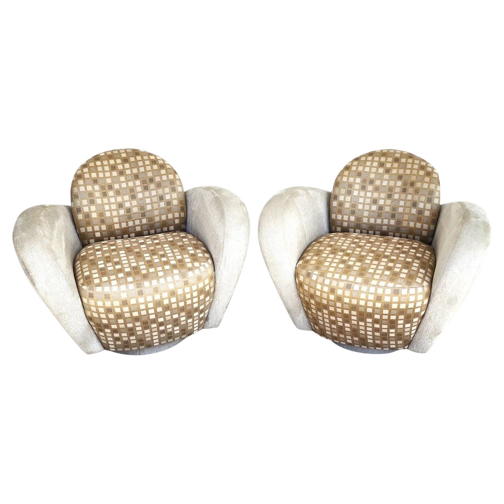 Michael Wolk Miami Club Chairs Swivel Pair