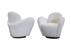 Michael Wolk Miami Swivel Lounge Chairs for Directional in Ivory Boucle, a Pair