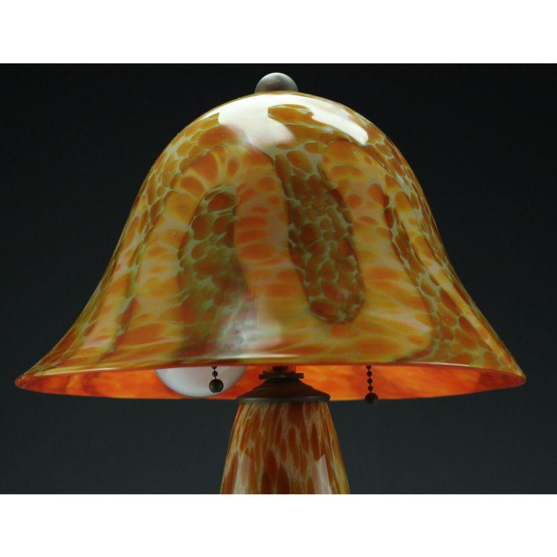 20th Century Michael Worcester 2pc Contemporary Handcrafted Art Glass Table Lamp with Shade For Sale
