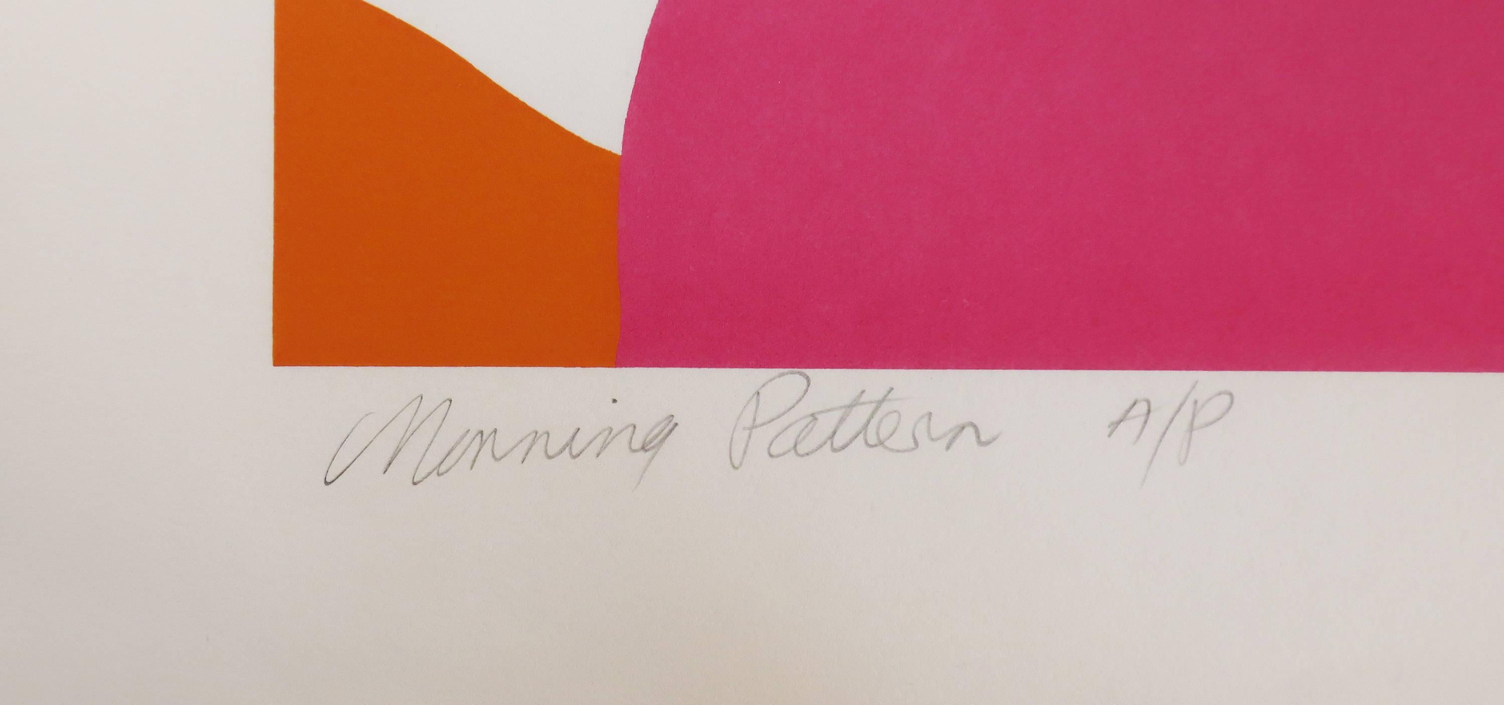 A Michael Young serigraph (also known as silk screen or screen printing), “Morning Pattern” is a vibrantly colored representation of a naked women reclining in bed. Signed in pencil by the artist and marked as an artist’s proof (AP).
      