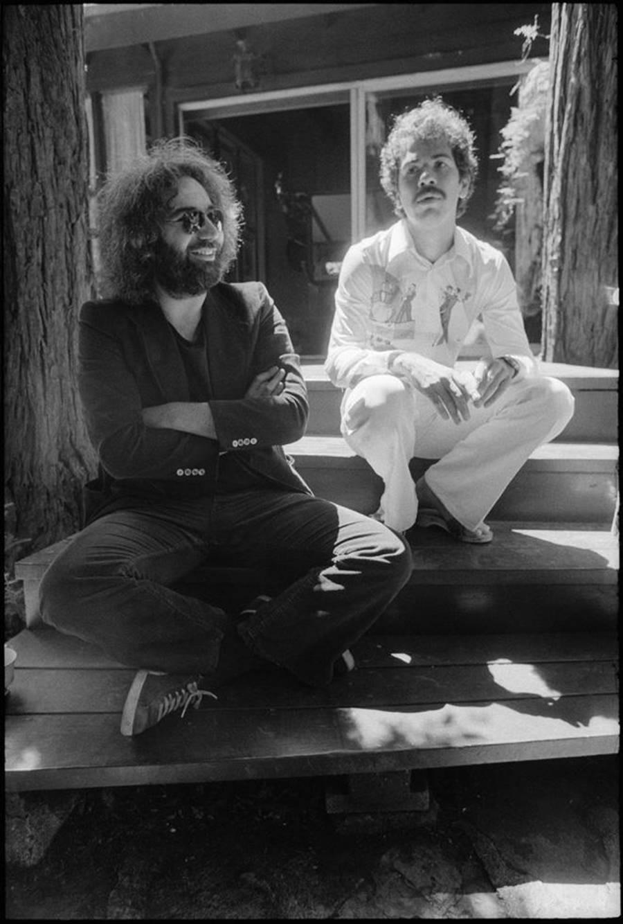 Michael Zagaris Black and White Photograph - Jerry Garcia and Carlos Santana