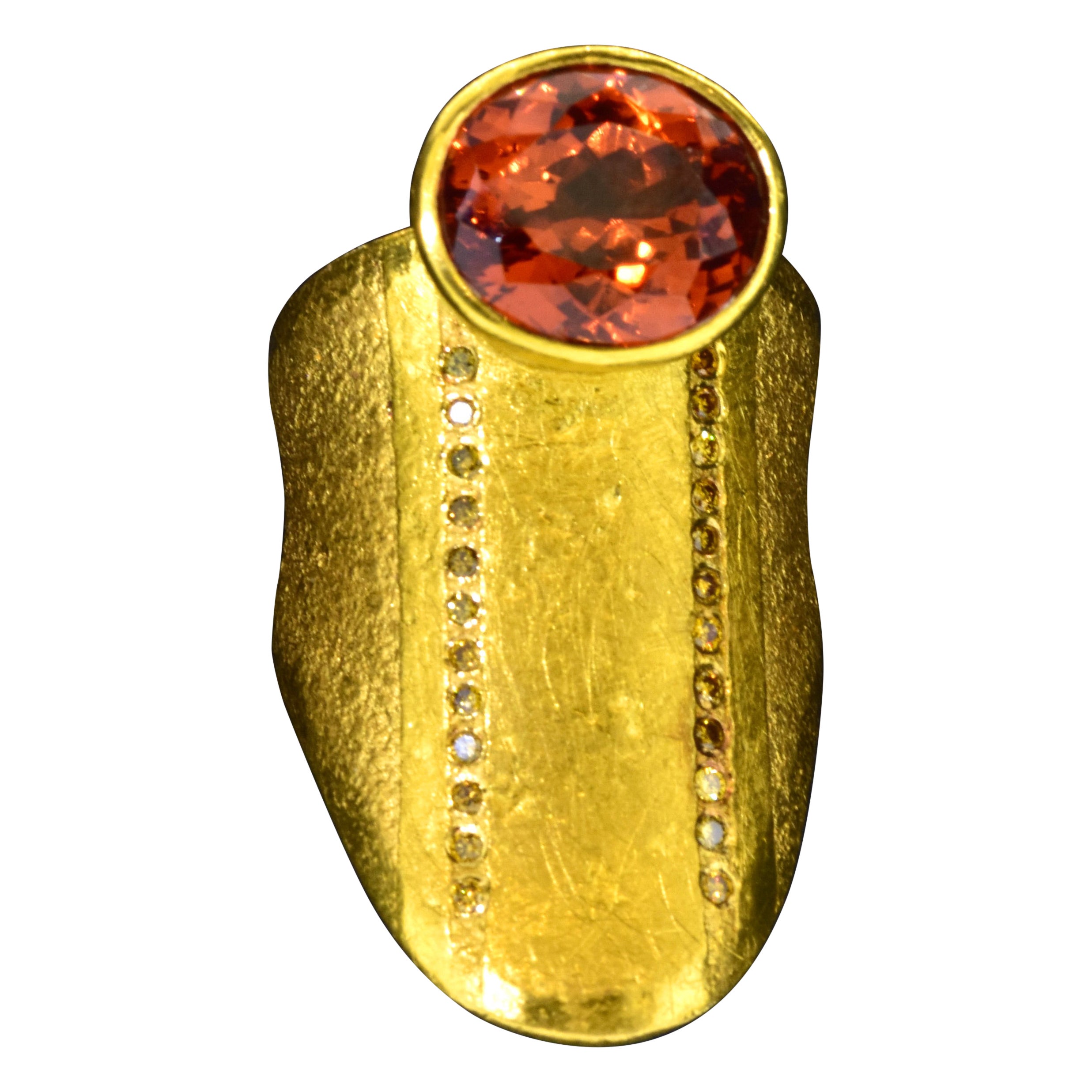Michael Zobel 10.19ct Spessartite Garnet & Cognac Diamond 18K Ring For Sale