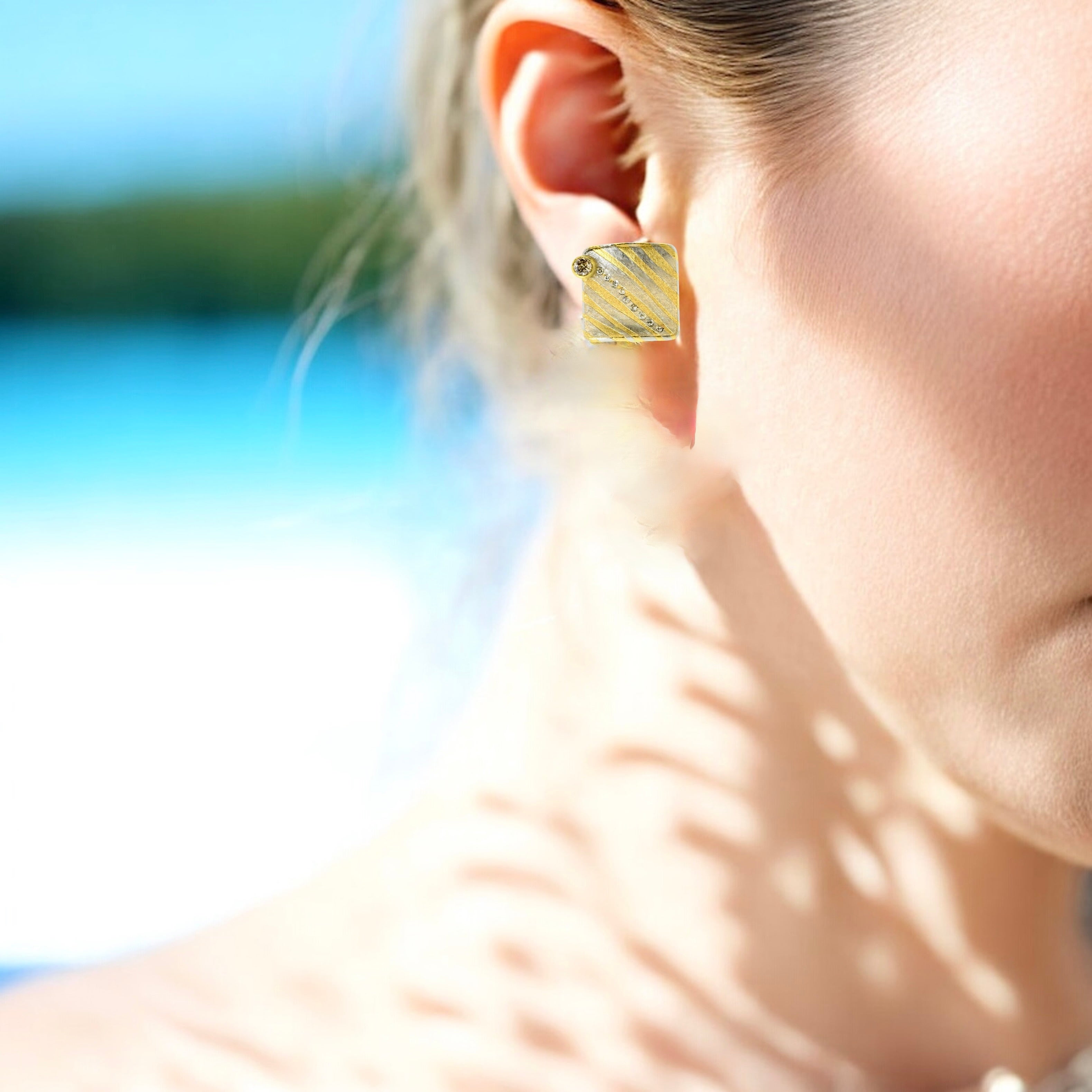 Contemporary Michael Zobel 18K, Sterling Silver, Diamond & Fancy Colored Diamond Earrings. For Sale