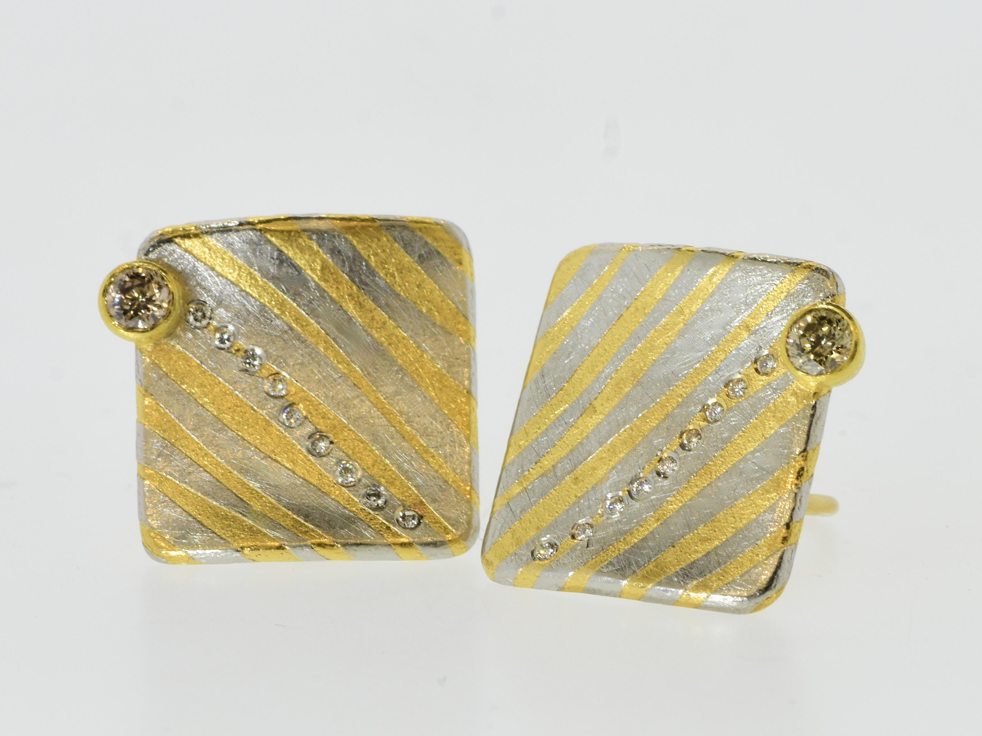 Brilliant Cut Michael Zobel 18K, Sterling Silver, Diamond & Fancy Colored Diamond Earrings. For Sale