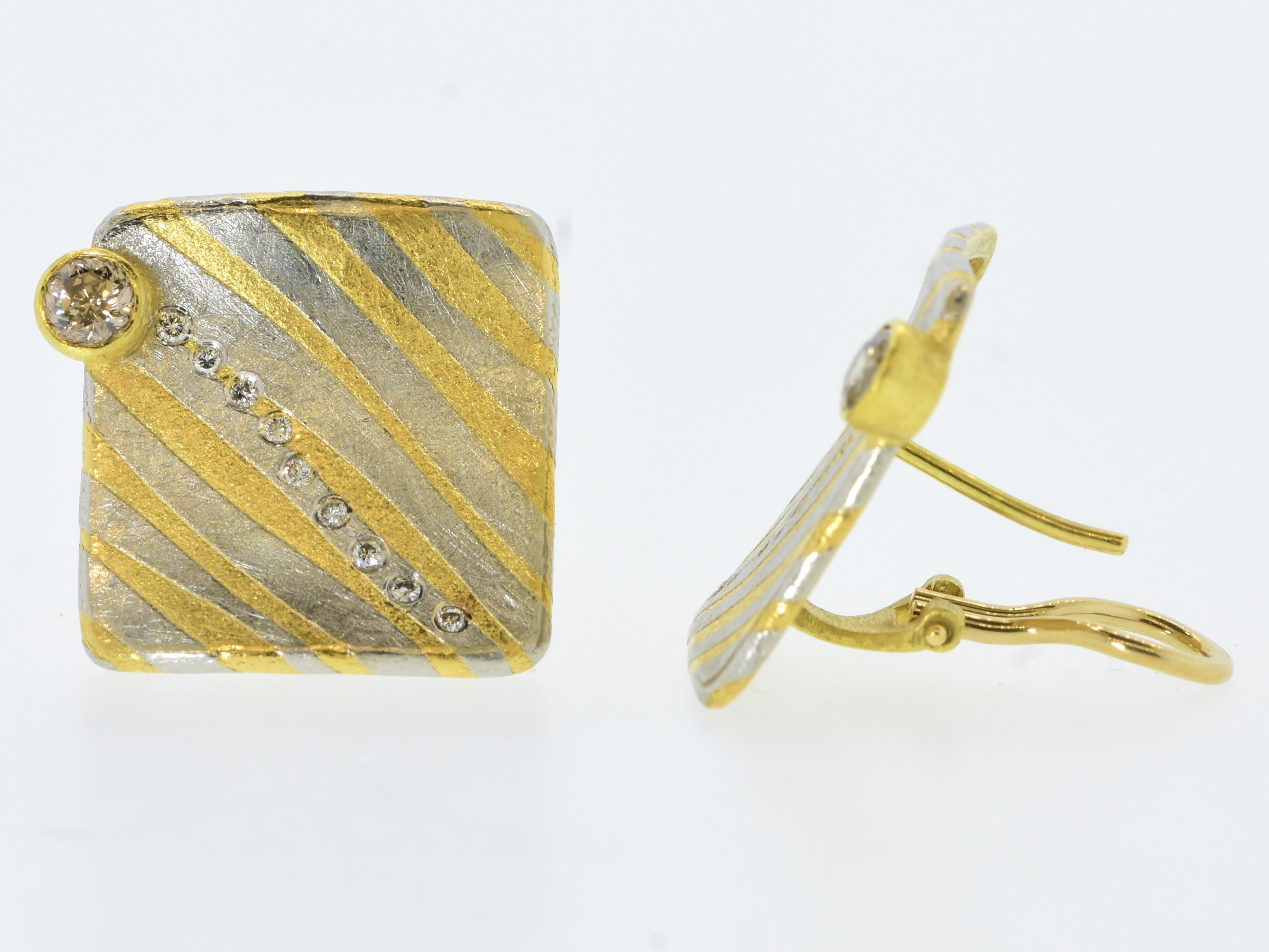 Women's or Men's Michael Zobel 18K, Sterling Silver, Diamond & Fancy Colored Diamond Earrings. For Sale