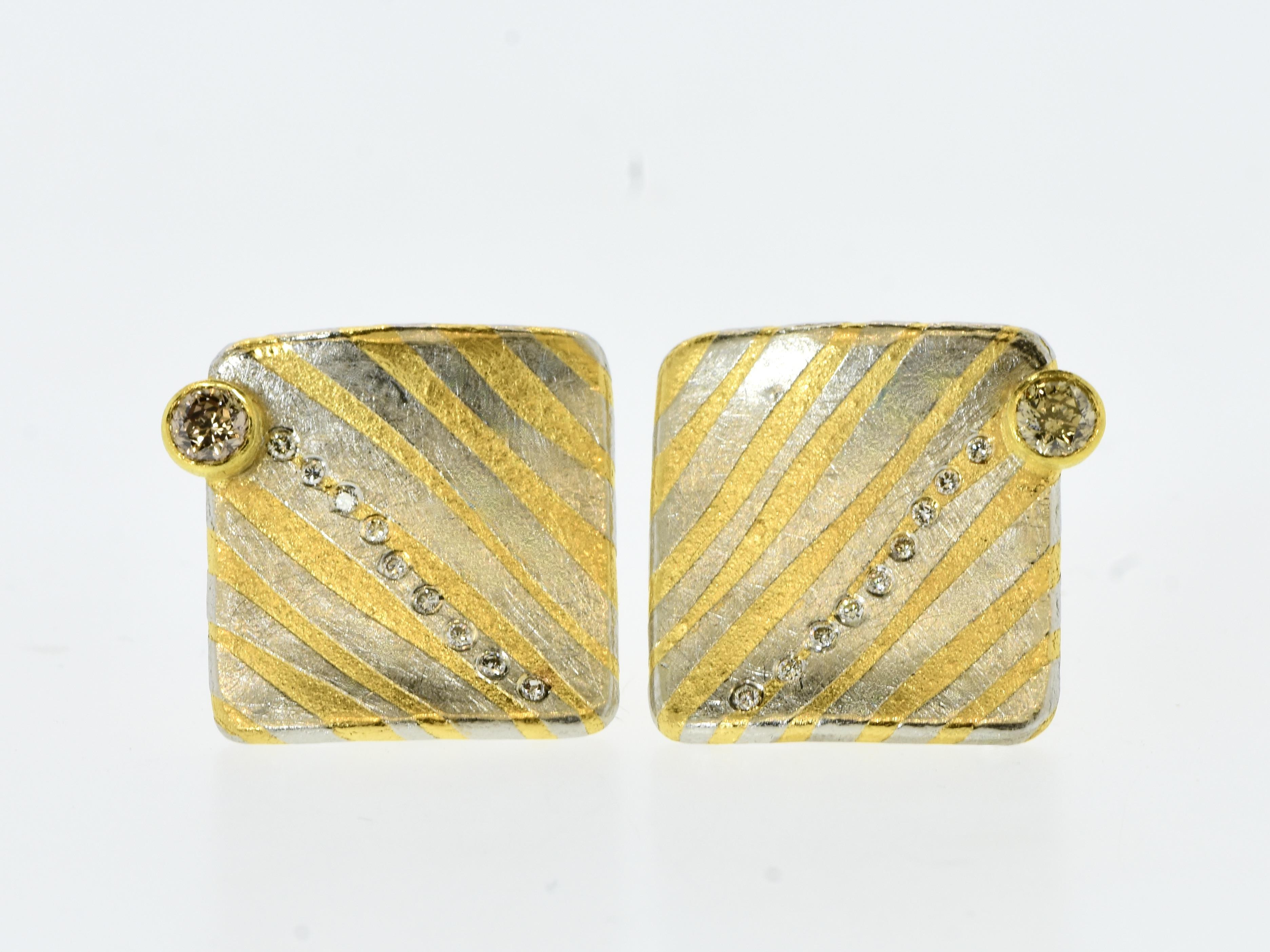 Women's or Men's Michael Zobel 18K, Sterling Silver, Diamond & Fancy Colored Diamond Earrings. For Sale