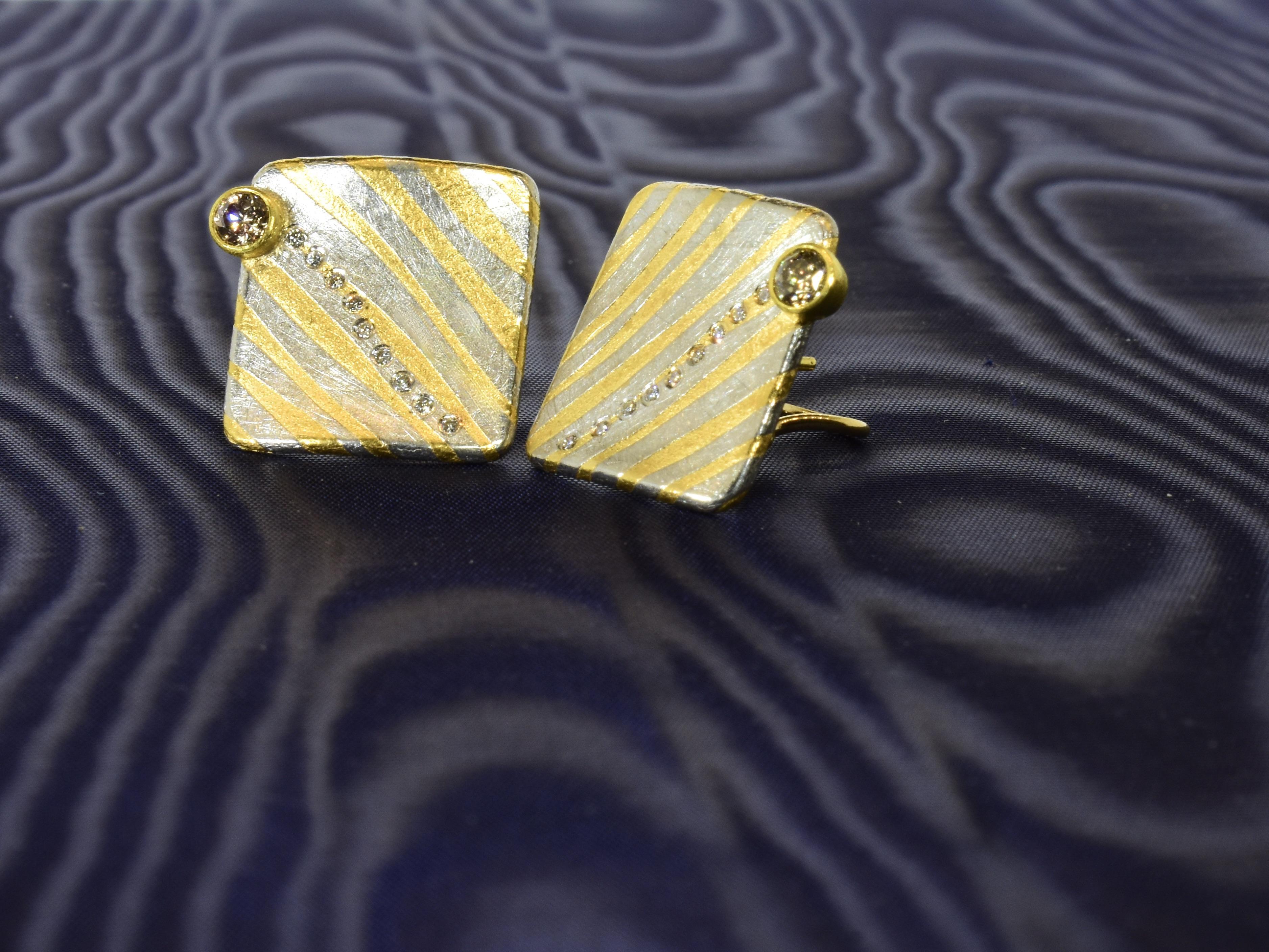 Michael Zobel 18K, Sterling Silver, Diamond & Fancy Colored Diamond Earrings. For Sale 1
