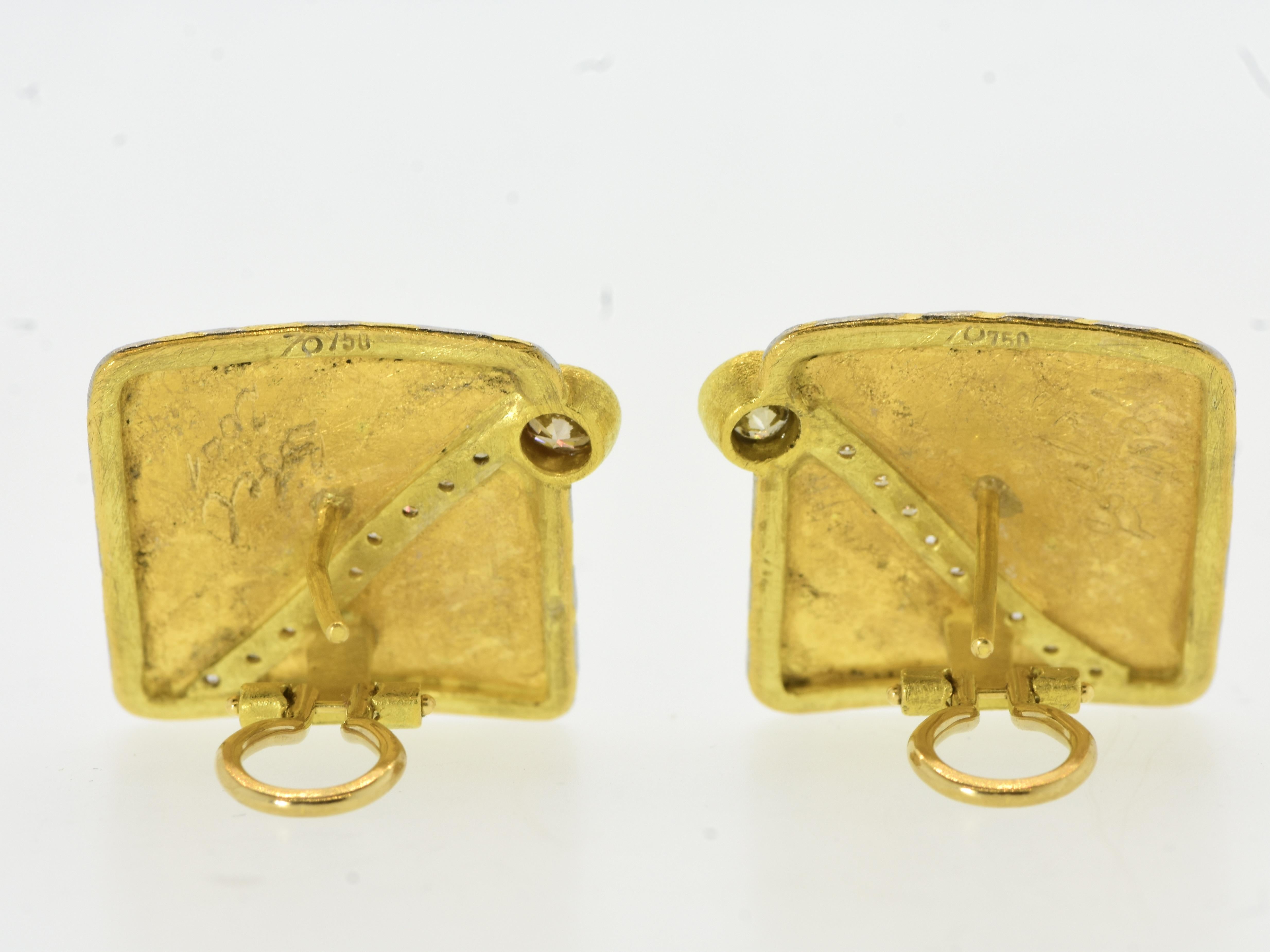 Michael Zobel 18K, Sterling Silver, Diamond & Fancy Colored Diamond Earrings. For Sale 3