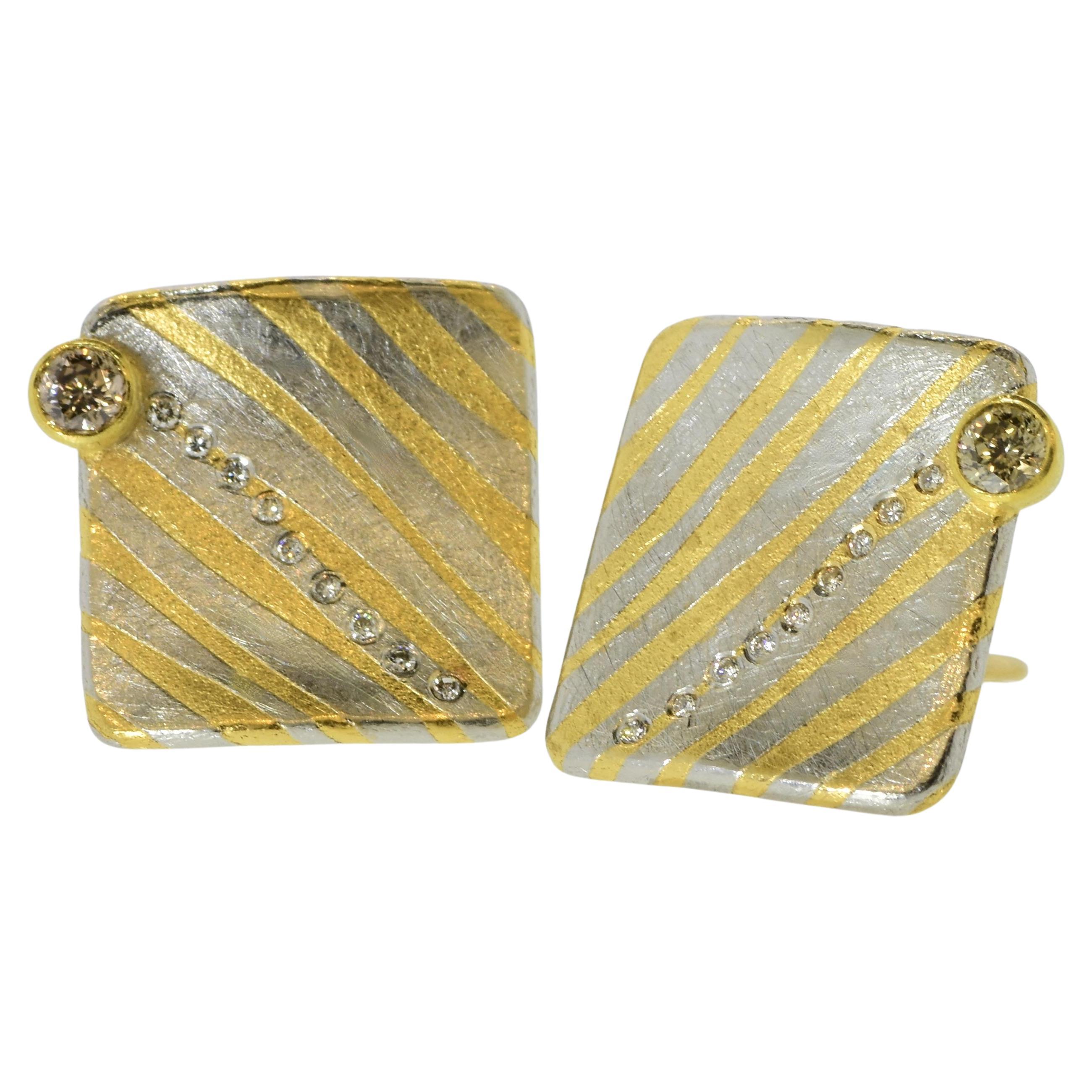 Michael Zobel 18K, Sterling Silver, Diamond & Fancy Colored Diamond Earrings. For Sale